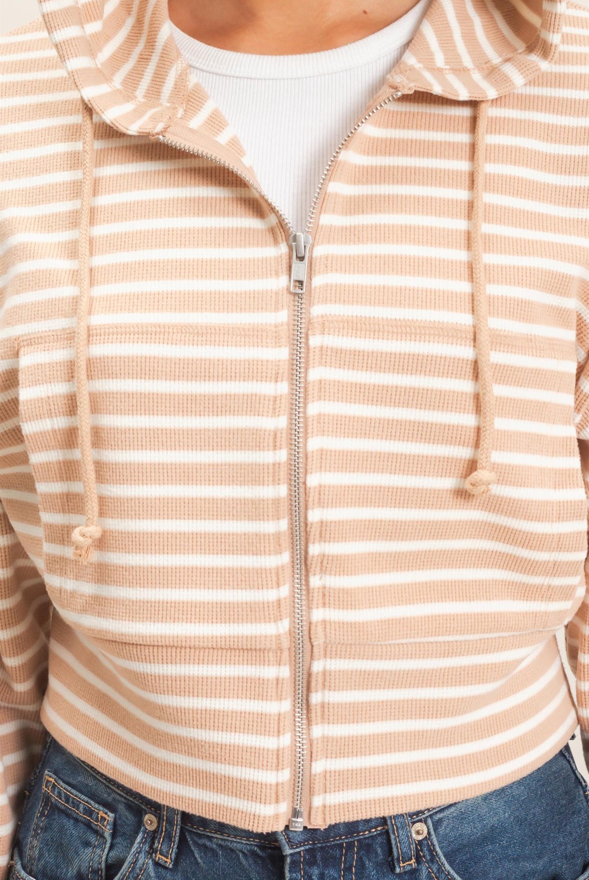 Wholesale Striped Zip-Up Hoodie Hoodies DZ26E433 SAND DOUBLE ZERO