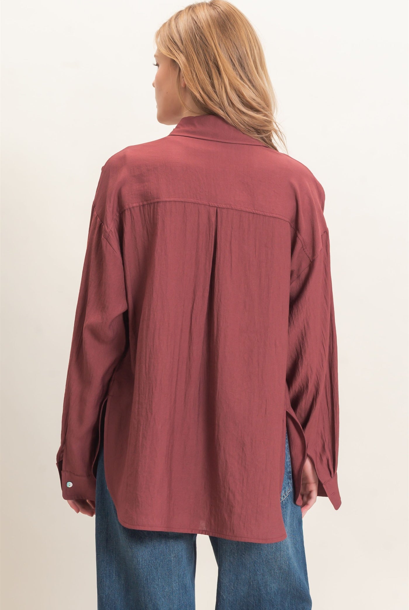 Wholesale Crinkled Button-Up Shirt Clothing Tops HF26E691 MAROON HYFVE