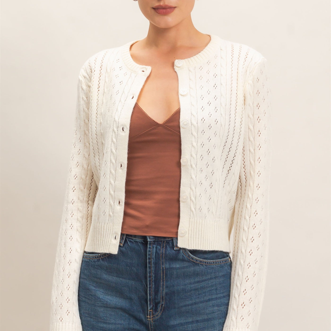 Wholesale Cable Knit Cardigan Cardigans HF26E150 WARM CREAM HYFVE