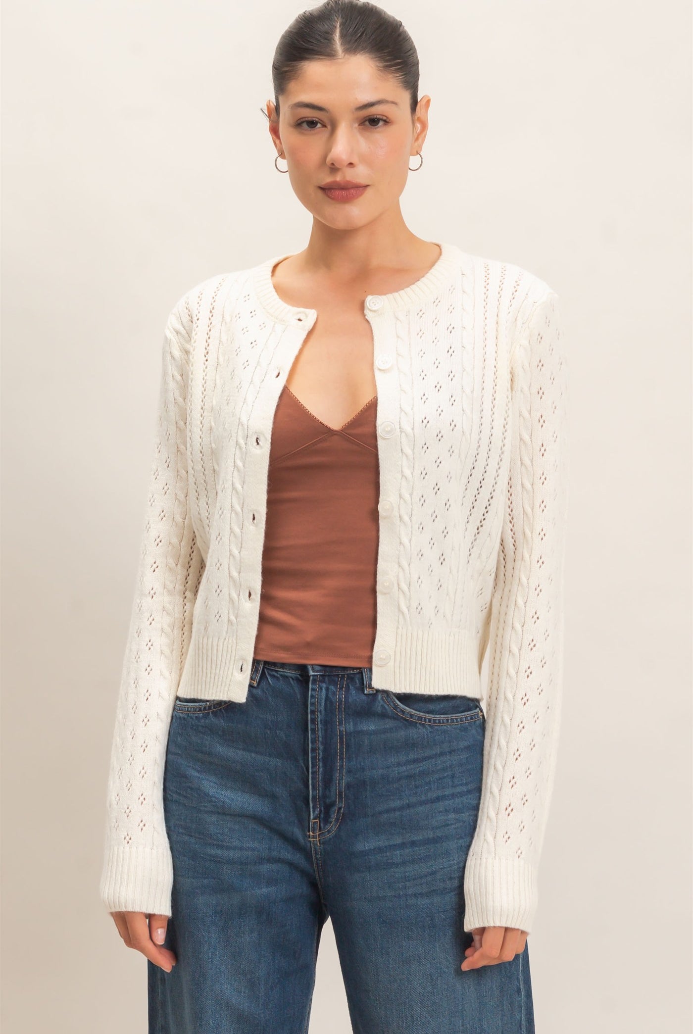 Wholesale Cable Knit Cardigan Cardigans HF26E150 WARM CREAM HYFVE