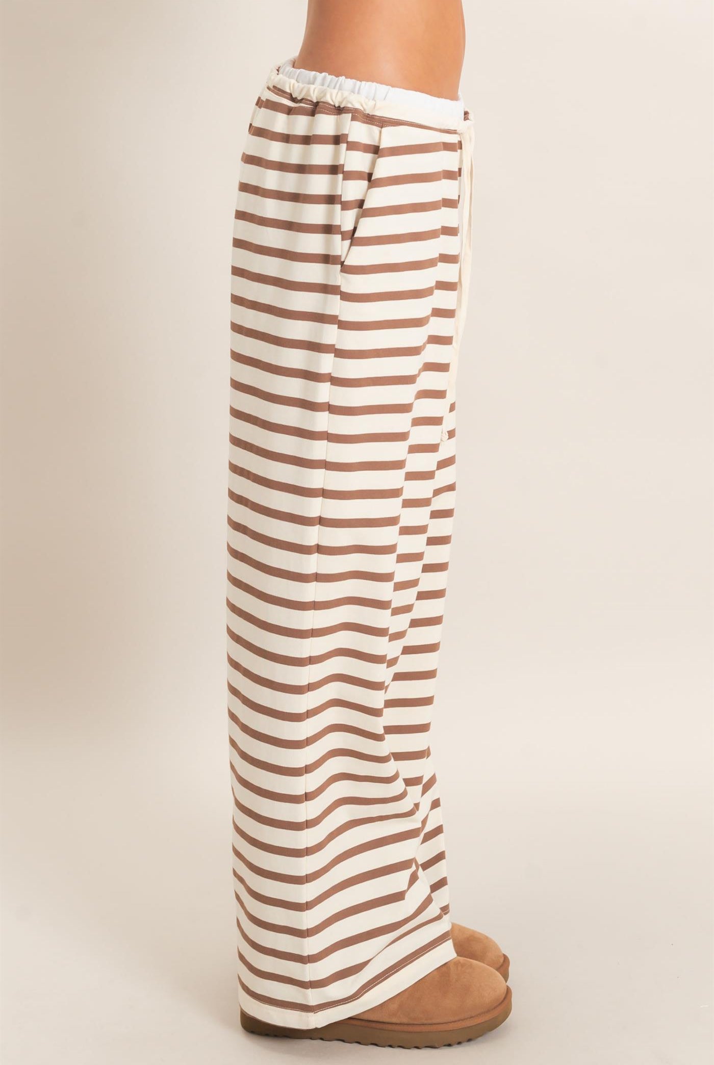 Wholesale Striped Wide-Leg Pants Pants HF26F229-D CREAM/ BROWN HYFVE