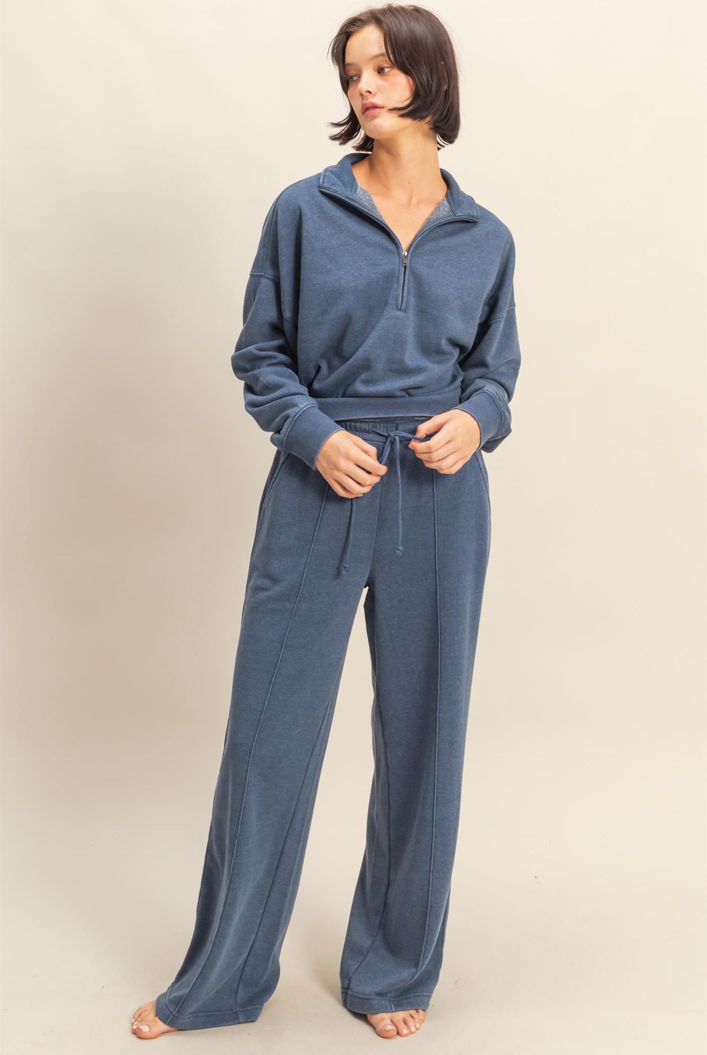 Wholesale Love This Way Half-Zip Sweatshirt Sweatshirts DZ25C908 DUSTY NAVY DOUBLE ZERO