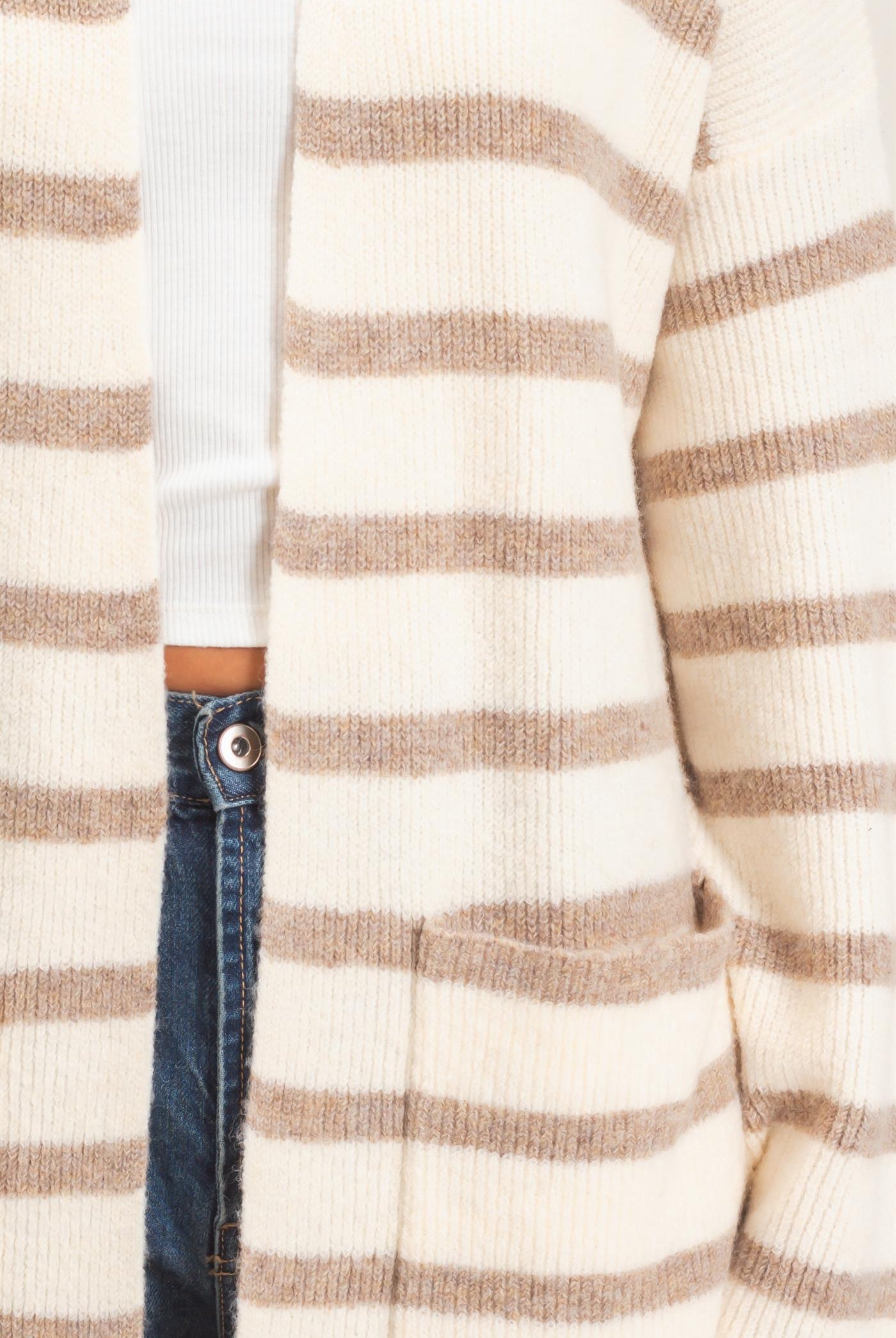 Wholesale Open Front Stripe Cardigan Cardigans DZ26C342 SAND DOUBLE ZERO