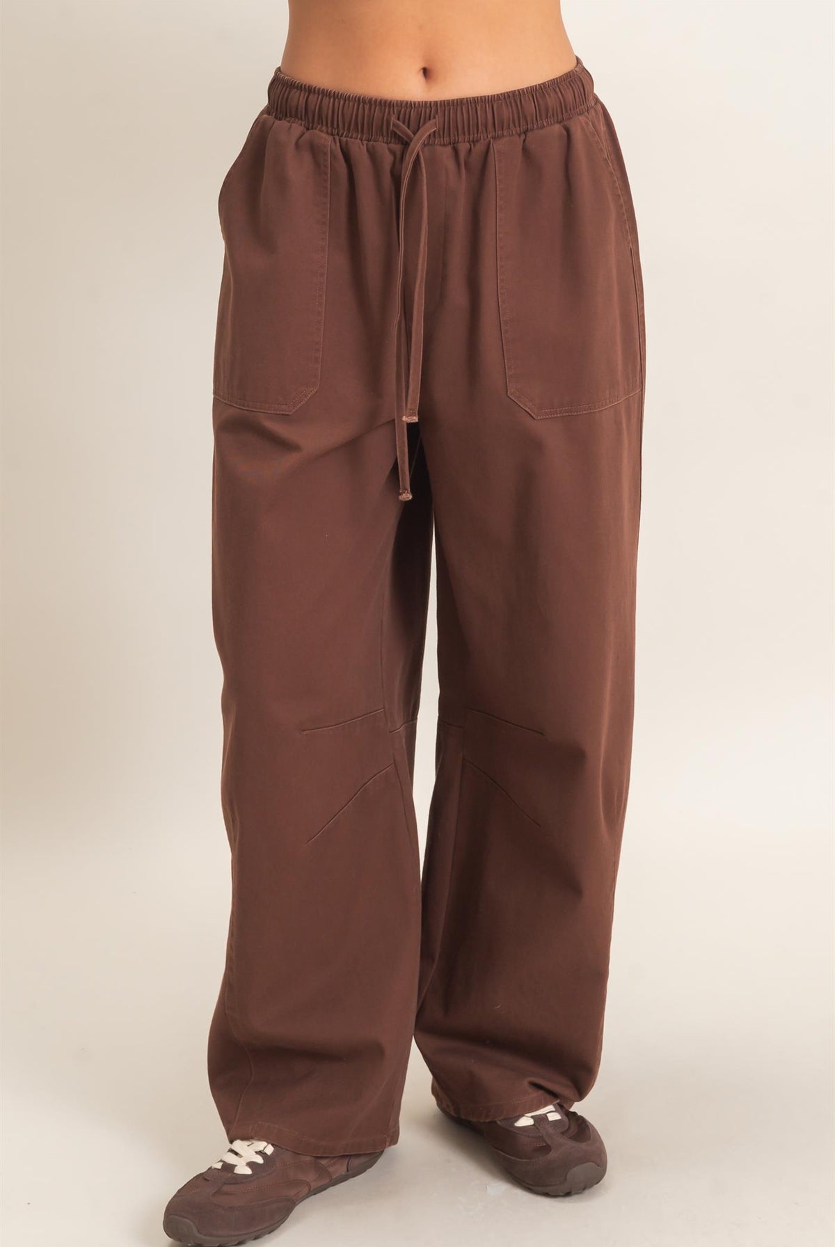 Wholesale Twill Elastic Waist Barrel Pants Pants DZ27A228 DARK BROWN DOUBLE ZERO
