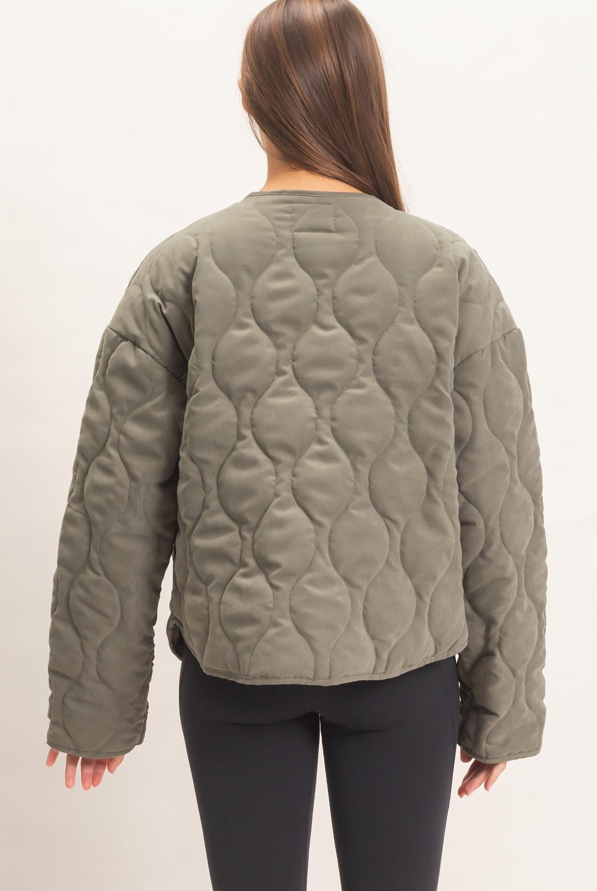 Wholesale Quilted Button Front Jacket Coats & Jackets DZ26F254 OLIVE DOUBLE ZERO
