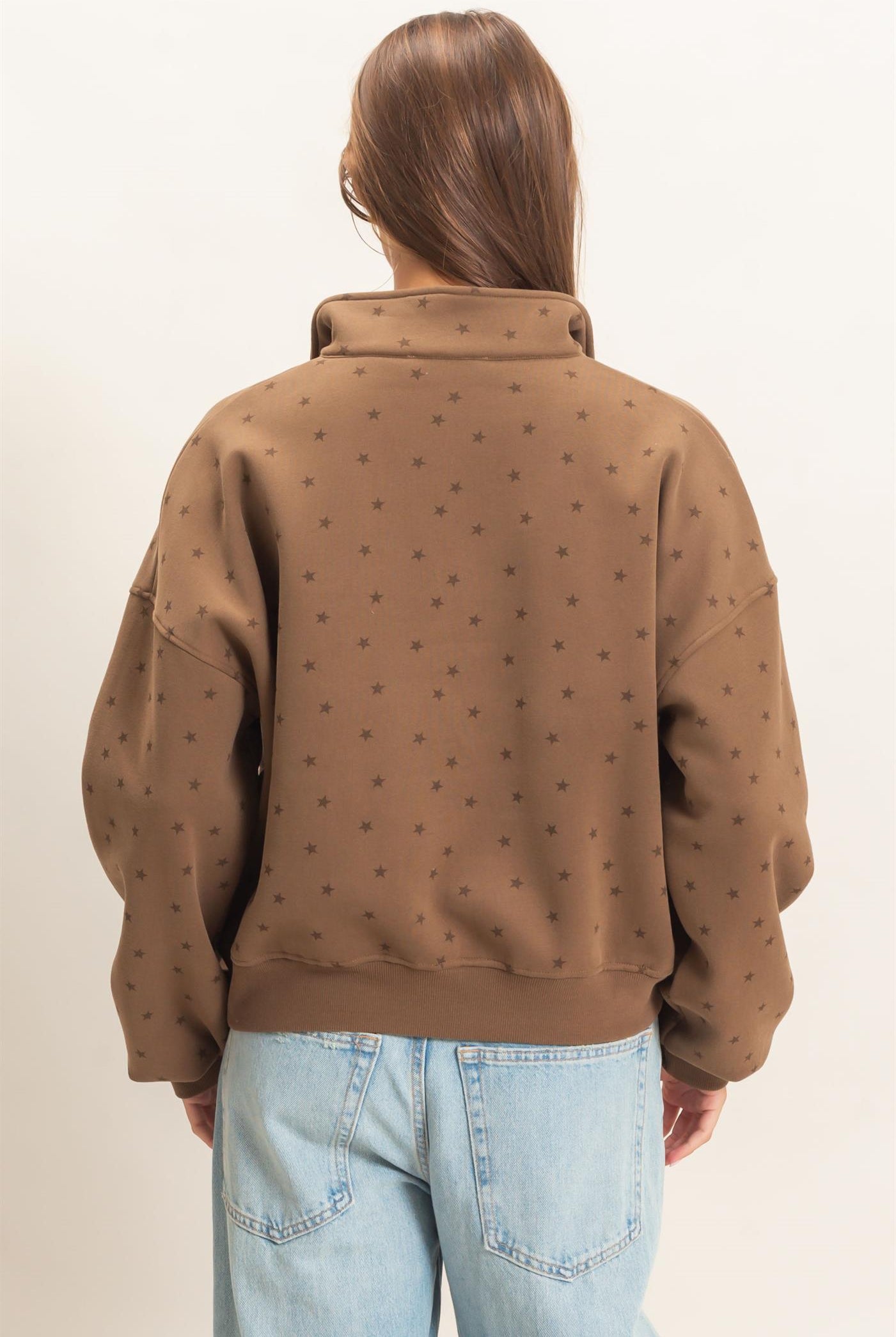 Wholesale Star Print Half Zip Sweatshirt Sweatshirts DZ26E245 MOCHA DOUBLE ZERO