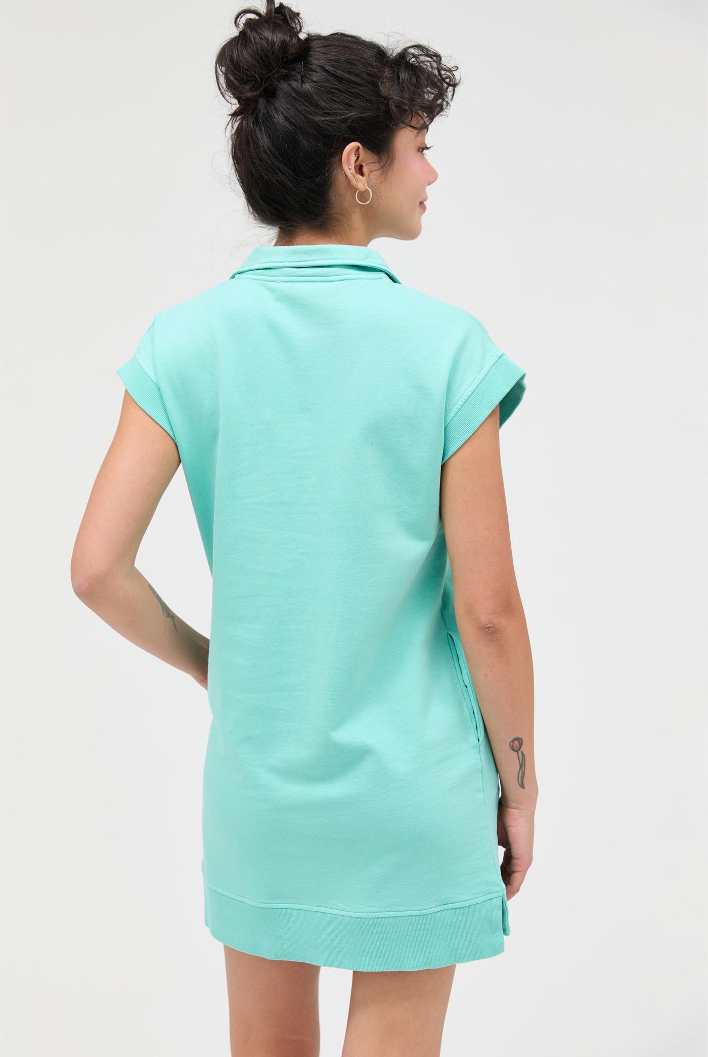 Wholesale Half Zip Up Mock Neck Mini Dress Dresses DZ26A030 TURQUOISE DOUBLE ZERO