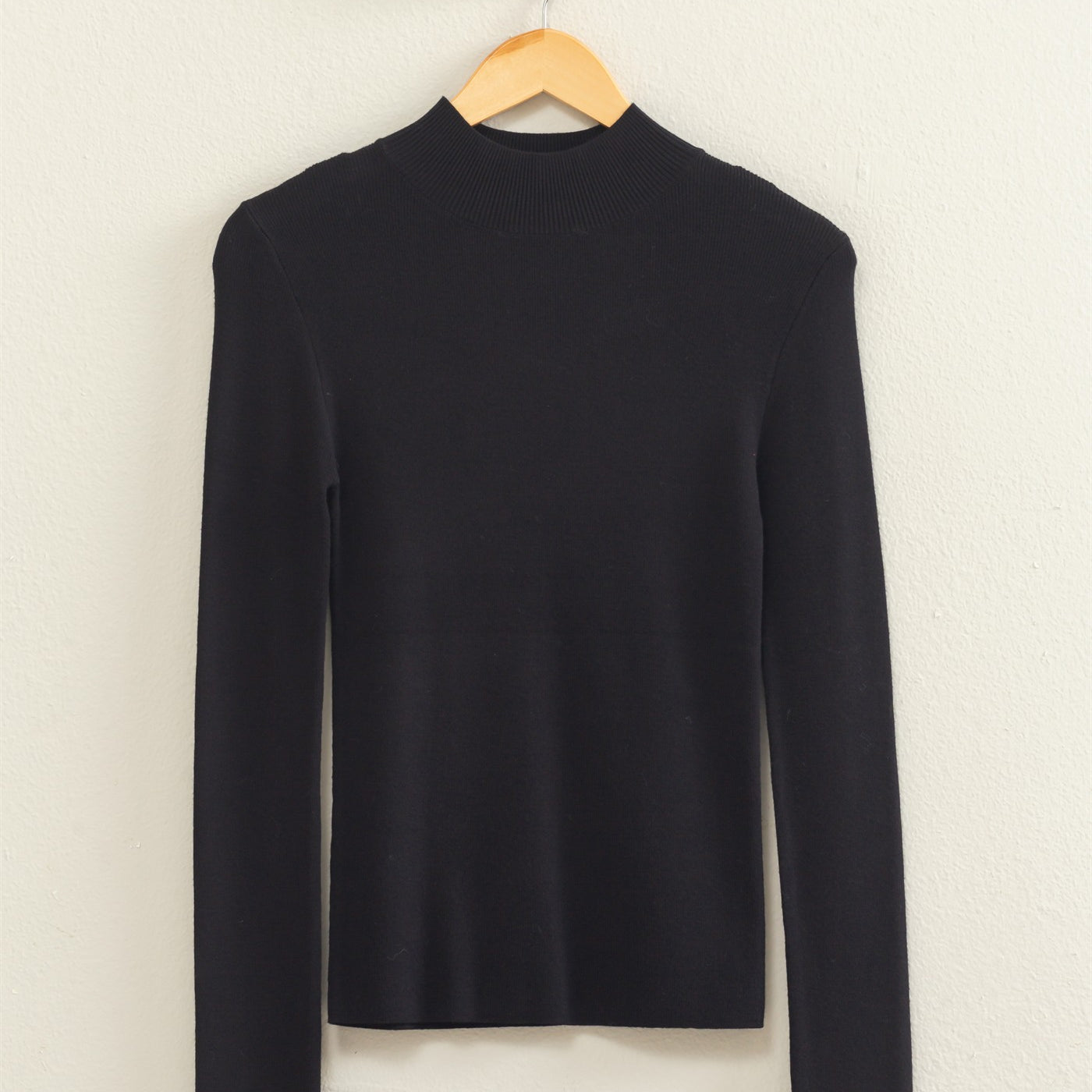Wholesale Ribbed Mock Neck Long Sleeve Knit Top Clothing Tops DZ26F201 BLACK DOUBLE ZERO