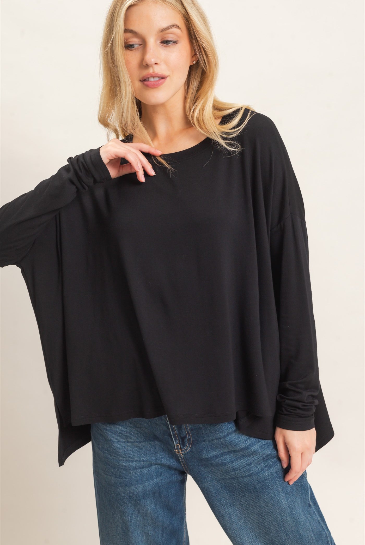 Wholesale Boat Neck Boxy Top Clothing Tops HF26F298 BLACK HYFVE
