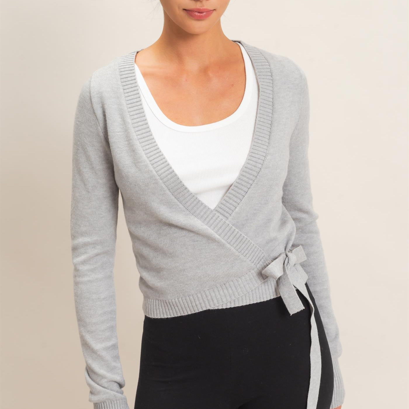 Wholesale Wrap Knit Cardigan Sweaters DZ26F393 HEATHER GRAY DOUBLE ZERO
