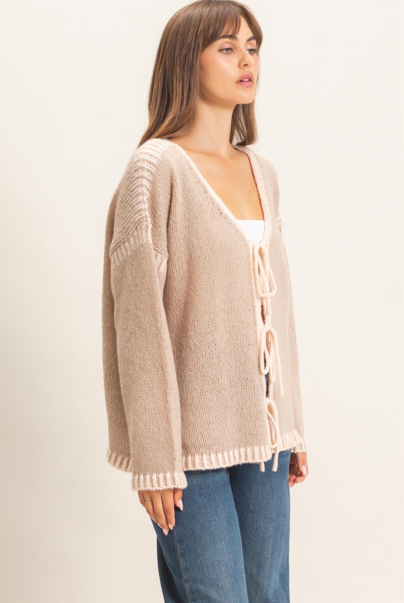 Wholesale Open Front Tie Cardigan Cardigans HF26F154 TAUPE HYFVE