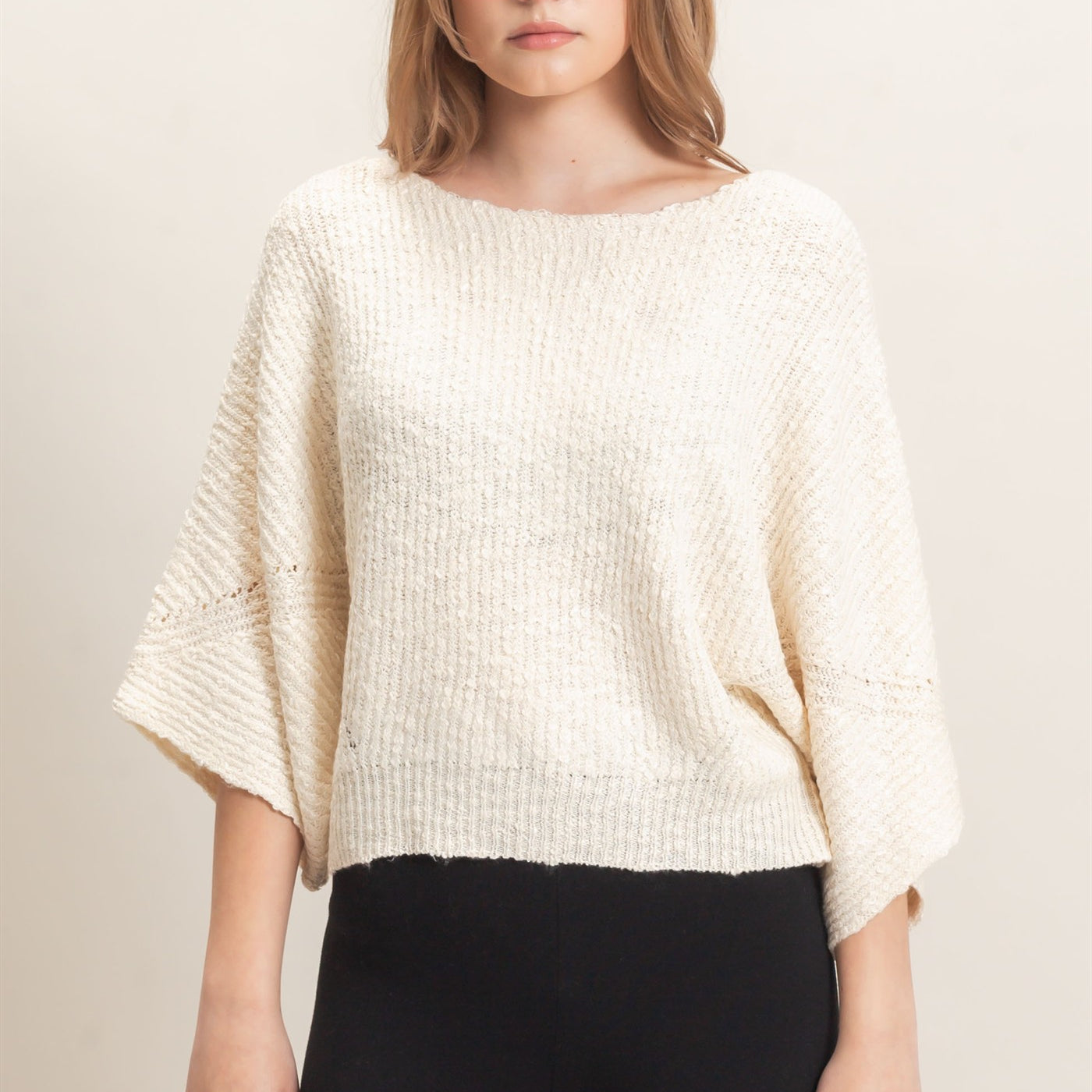 Wholesale Ribbed Boat Neck Sweater Sweaters HF26F201 CREAM HYFVE