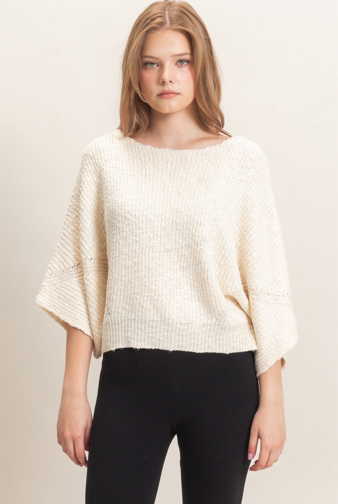 Wholesale Ribbed Boat Neck Sweater Sweaters HF26F201 CREAM HYFVE