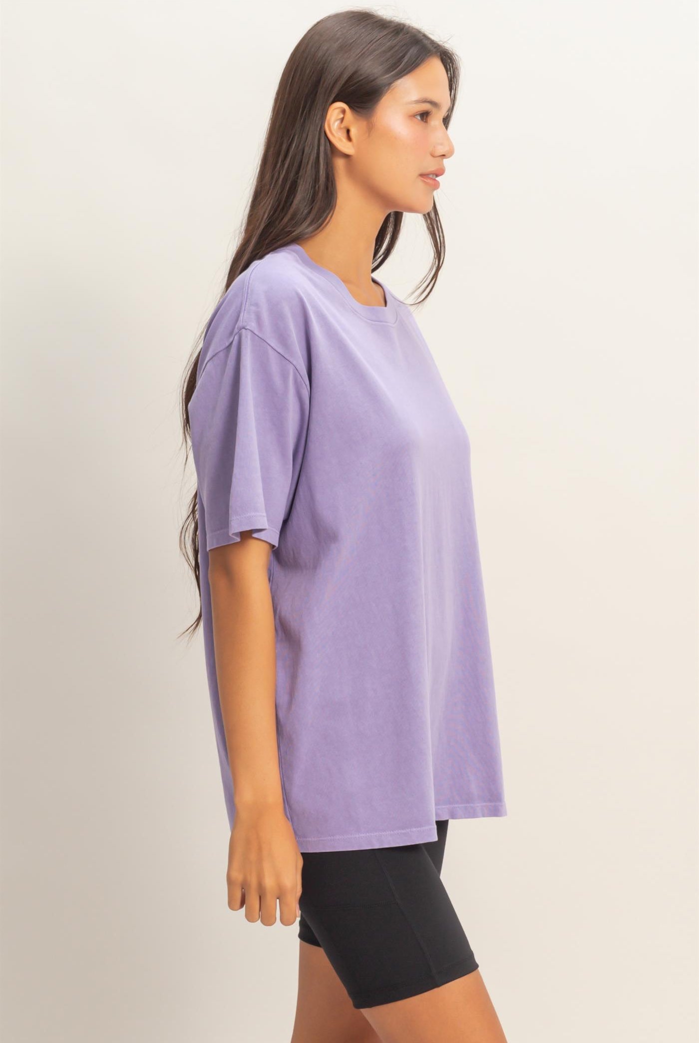 Wholesale Pigment Dyed Crew Neck T-Shirt T-Shirts DZ26A267 DUSTY PURPLE DOUBLE ZERO