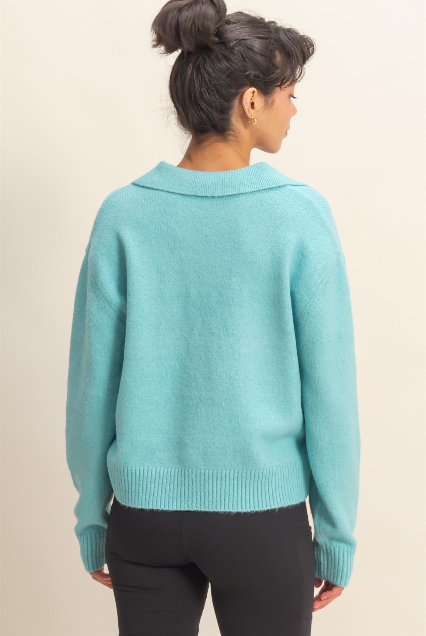 Wholesale Collared V Neck Sweater Sweaters DZ25C947 SKY BLUE DOUBLE ZERO