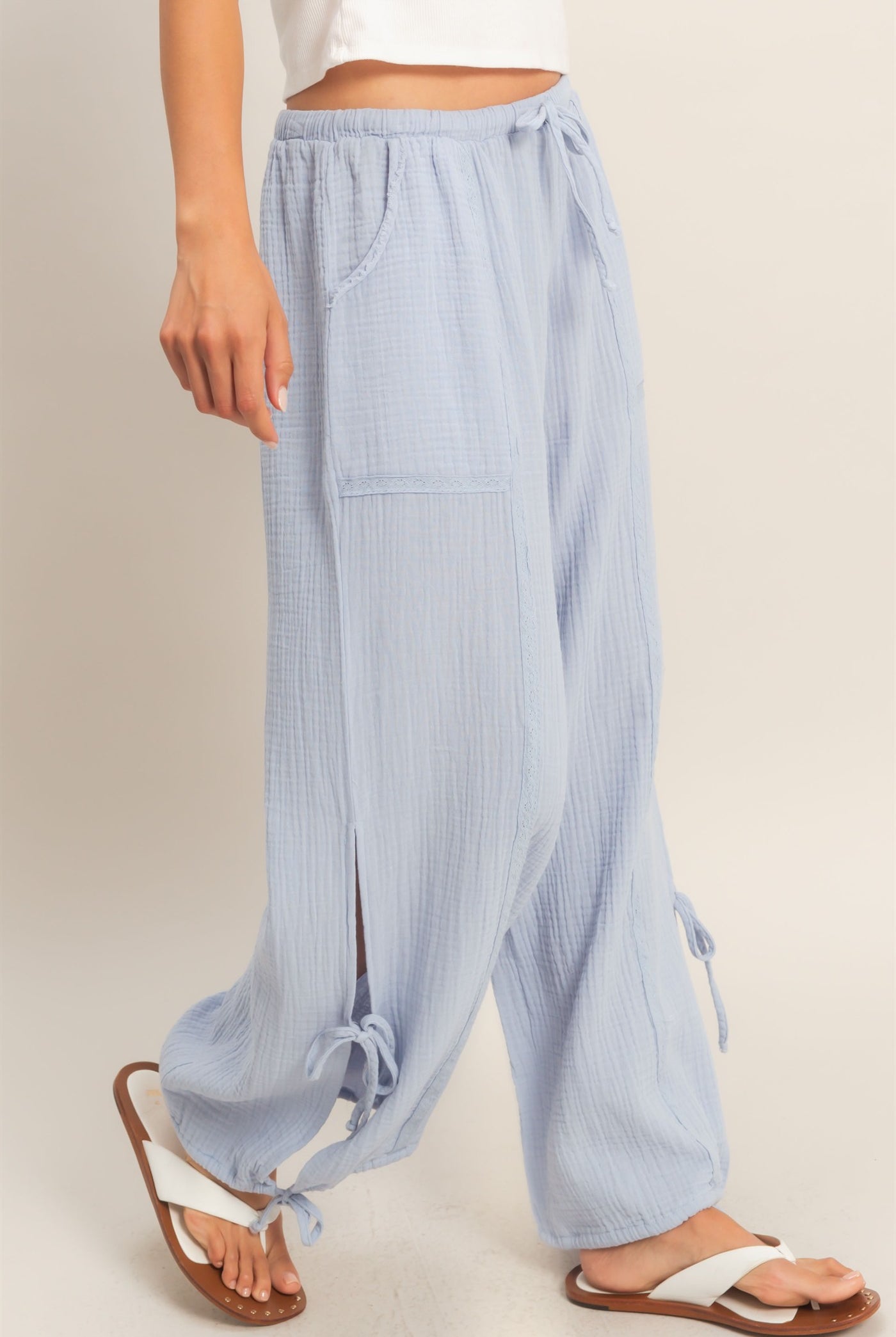 Wholesale Gauze Drawstring Jogger Pants Joggers HF26A822 DUSTY BLUE HYFVE