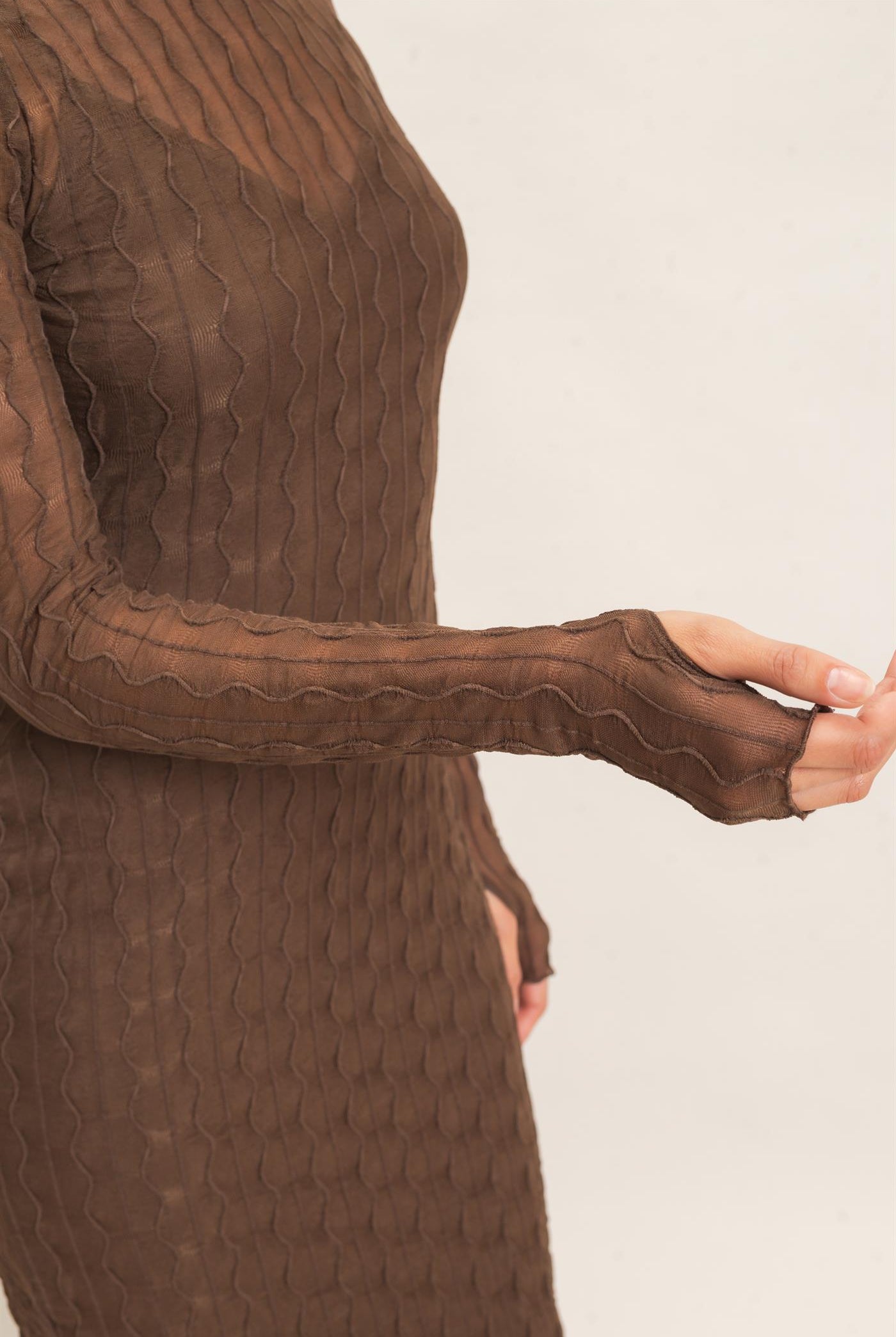 Wholesale Mesh Knit Maxi Dress Dresses HF26C890 BROWN HYFVE