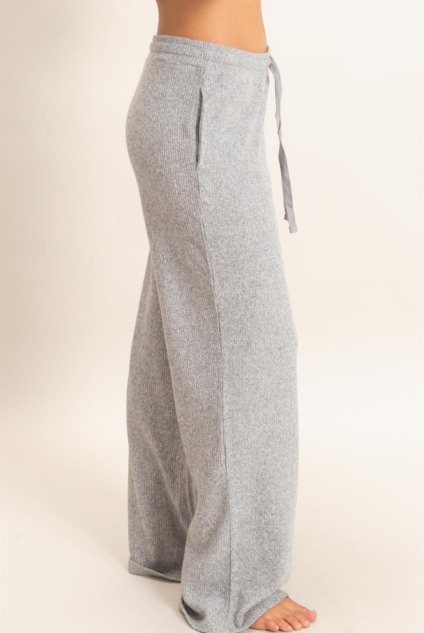 Wholesale Brushed Waffle Drawstring Pants Pants DZ26F313 HEATHER GRAY DOUBLE ZERO