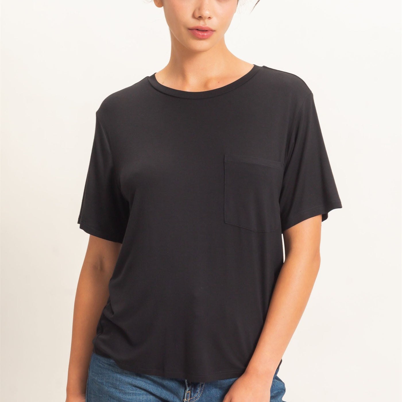 Wholesale Crew Neck Pocket Tee Clothing Tops DZ26E254 BLACK DOUBLE ZERO
