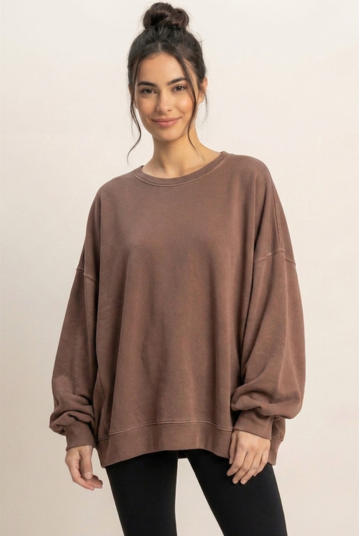 Wholesale Pigment Dye Oversized Raw Edge Sweatshirt Sweatshirts DZ26C737 DARK BROWN DOUBLE ZERO