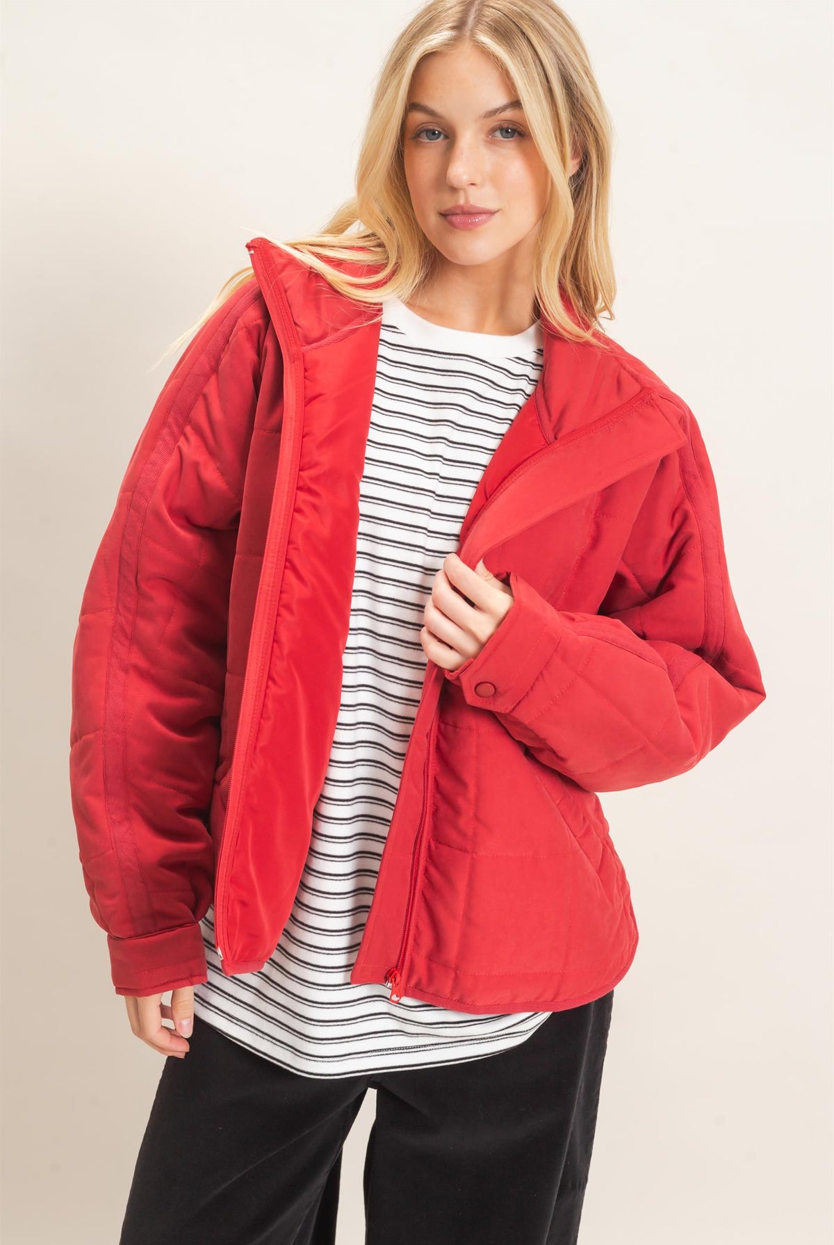 Wholesale Quilted High Collar Jacket Coats & Jackets HF26F167-D BRICK HYFVE