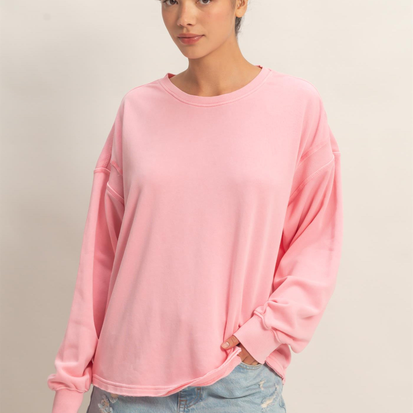 Wholesale Oversized Cross Detail Open Back Sweatshirt Clothing Tops DZ26E050 TAFFY PINK DOUBLE ZERO