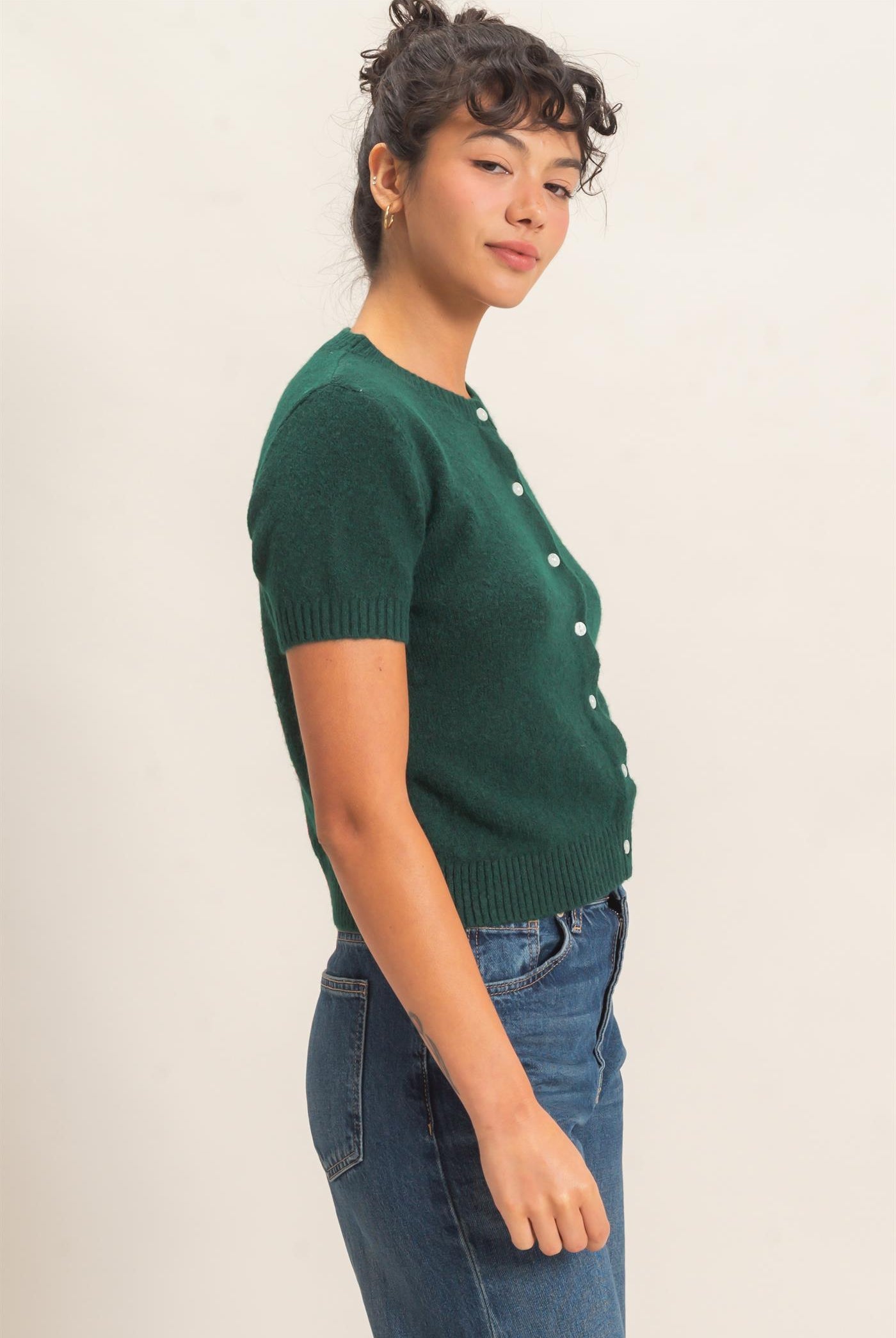 Wholesale Crew Neck Short Sleeve Cardigan Cardigans DZ26E108 DARK GREEN DOUBLE ZERO