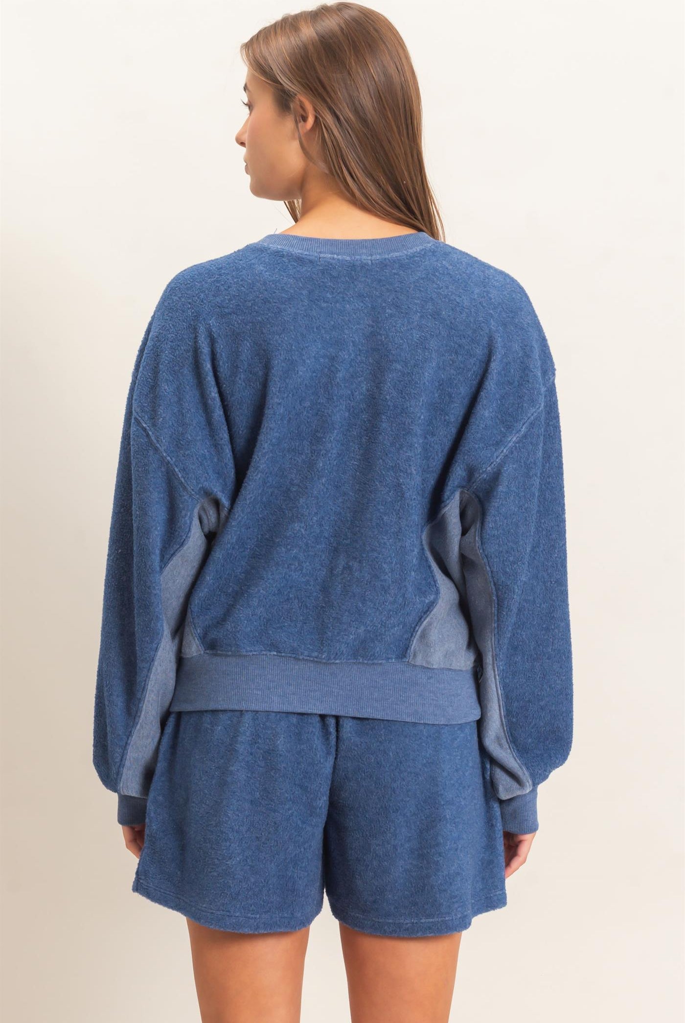 Wholesale Contrast Sweatshirt & Shorts Set Clothing DZ25F478-SET NAVY DOUBLE ZERO