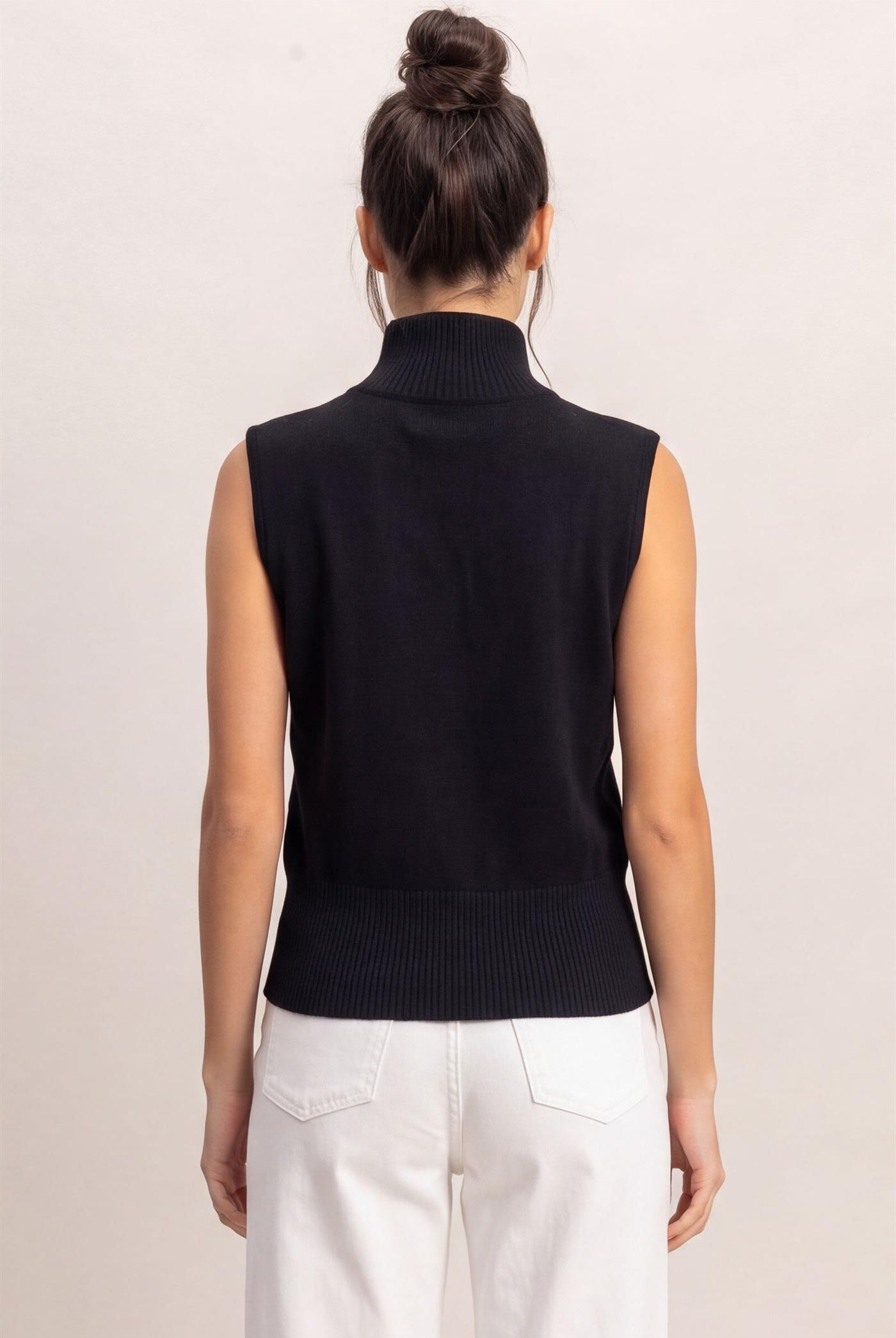 Wholesale Sleeveless High Neck Knit Top Clothing Tops DZ26E946 BLACK DOUBLE ZERO