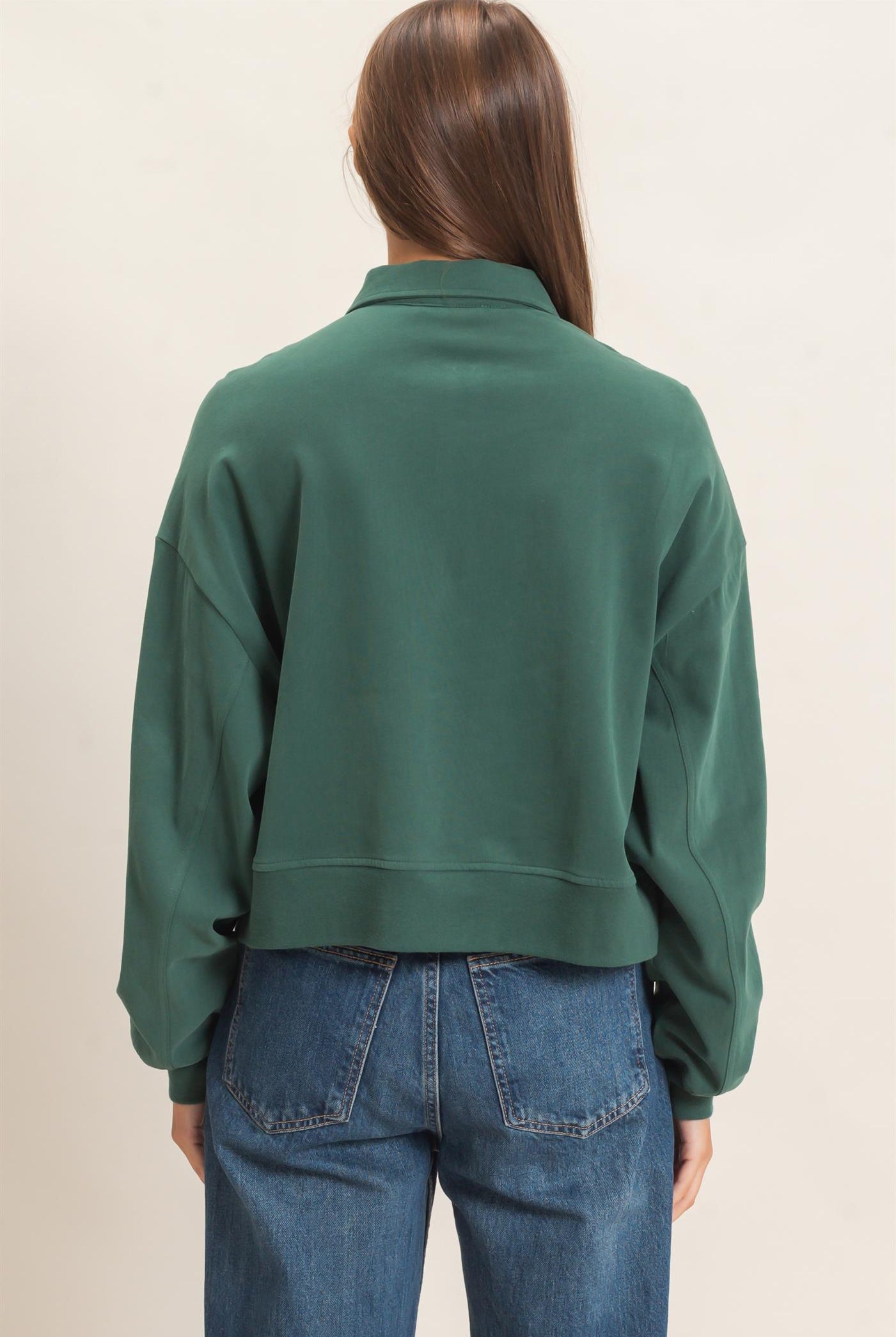 Wholesale Washed Button-Front Collared Sweatshirt Sweatshirts DZ26E390 DARK GREEN DOUBLE ZERO