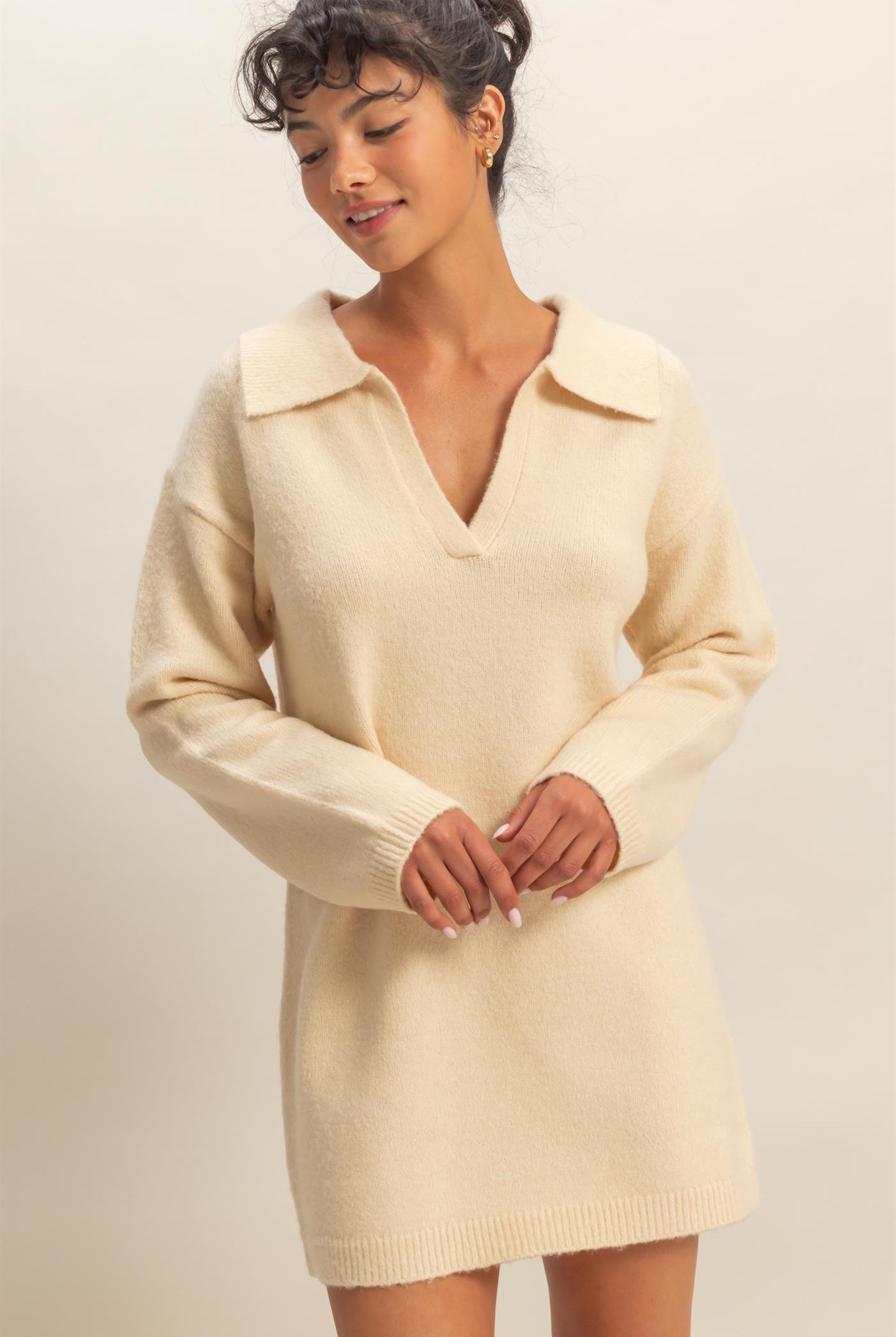 Wholesale Sophisticated Polo Long Sleeve Sweater Dress Dresses DZ25E838 ALPACA DOUBLE ZERO