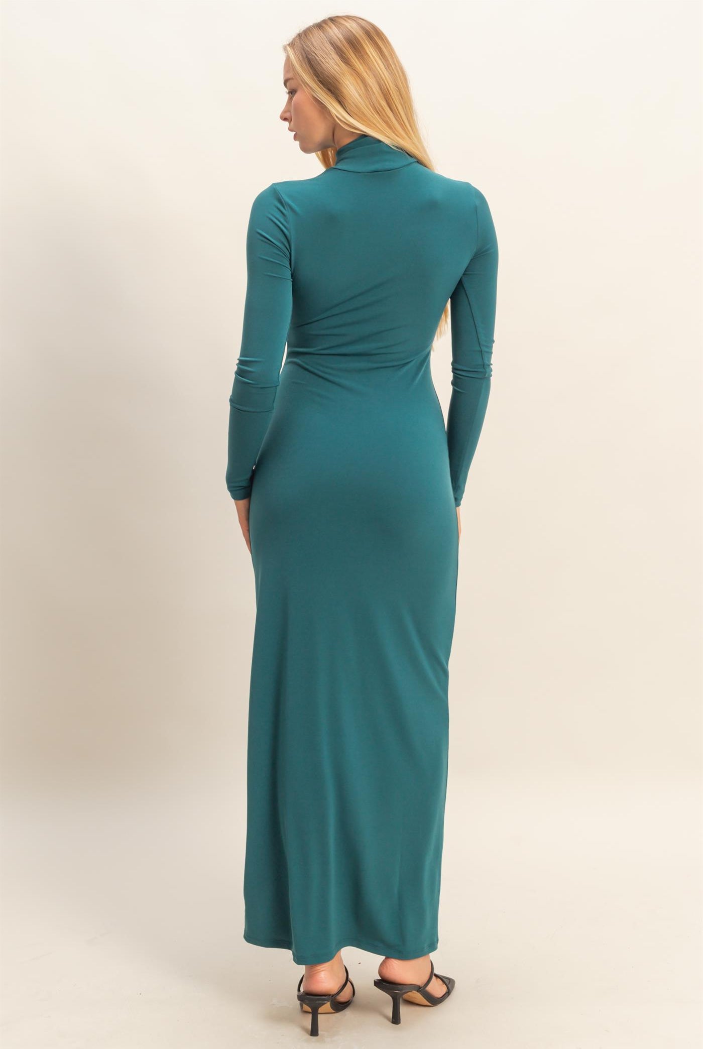 Wholesale Turtleneck Long Sleeve Maxi Dress Dresses DZ25F129 DEEP GREEN DOUBLE ZERO