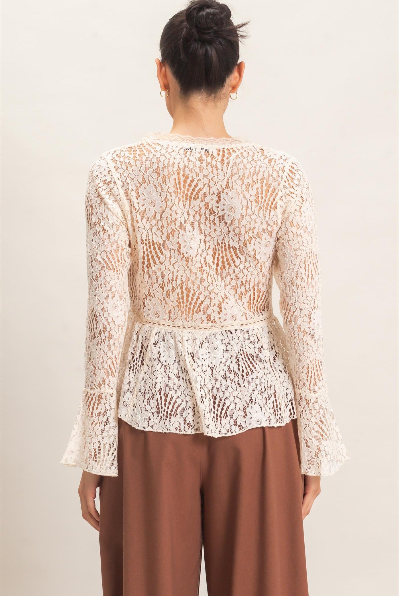 Wholesale Lace V-Neck Peplum Top Clothing Tops HF26E560 CREAM HYFVE