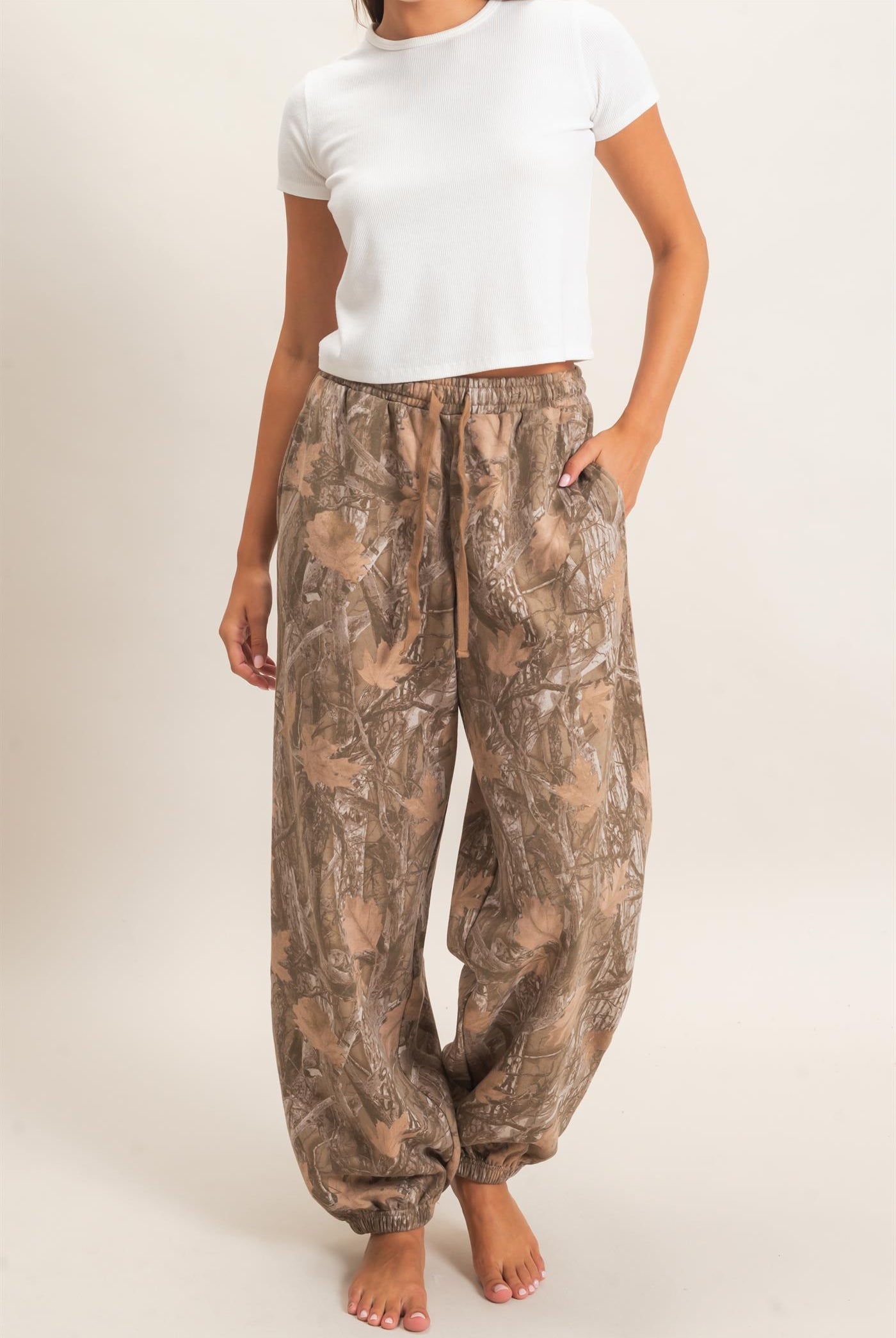 Wholesale Tree Camouflage Print Jogger Pants Pants DZ26E790 BROWN DOUBLE ZERO