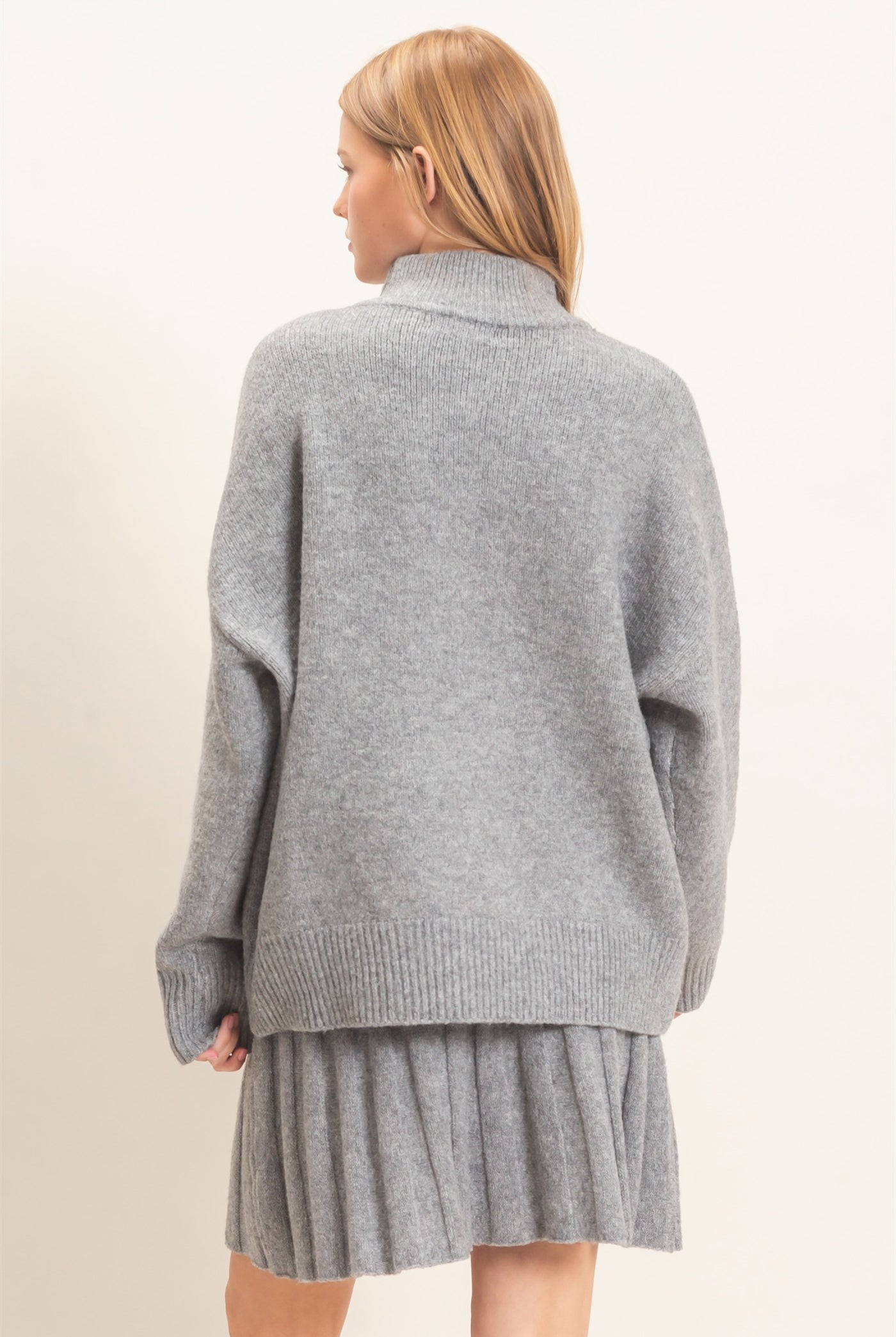 Wholesale Mock Neck Sweater And Pleated Skirt Set Clothing HF26F232-SET H.GRAY HYFVE