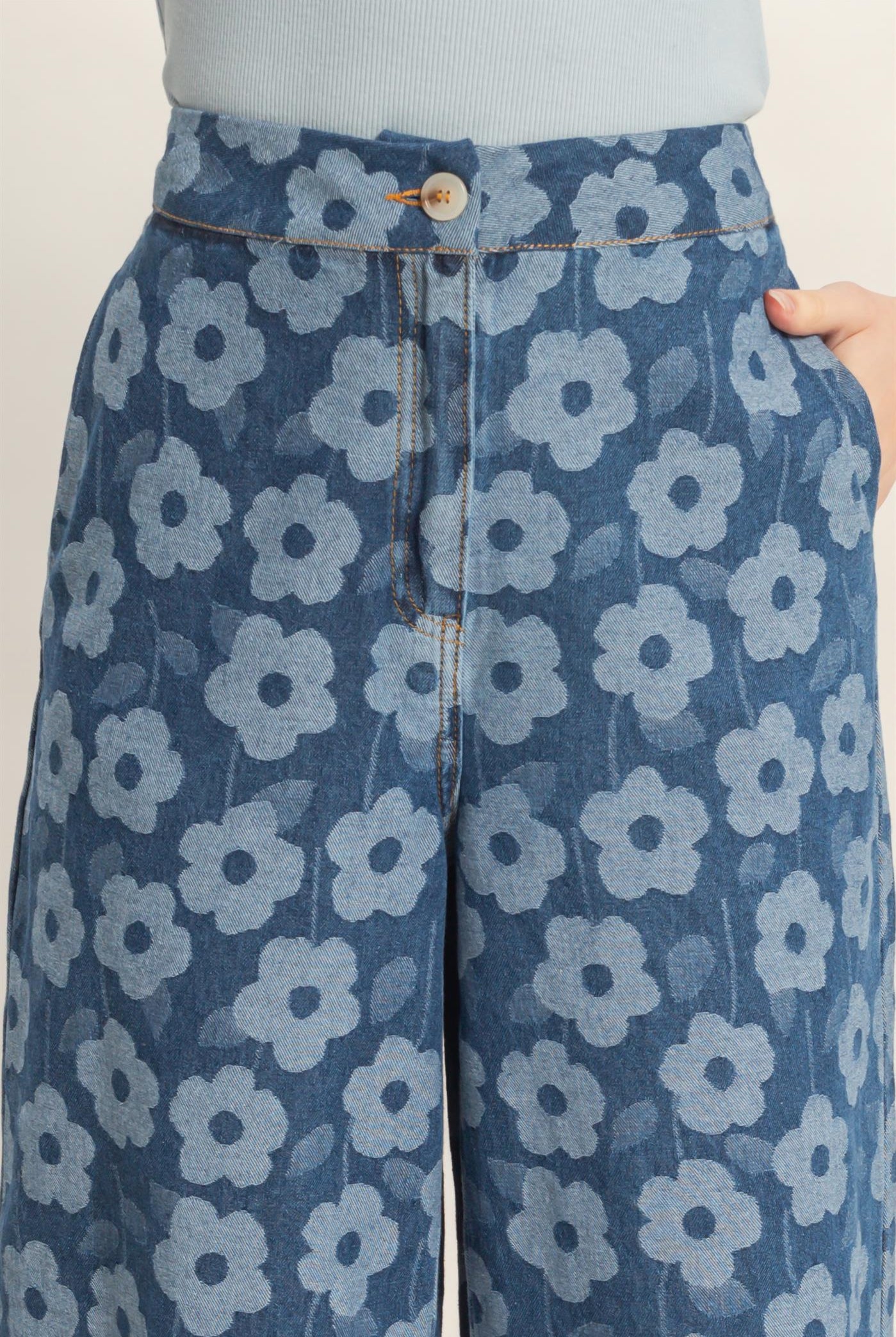 Wholesale Floral Wide-Leg Pants Pants HF26A818 MEDIUM BLUE HYFVE