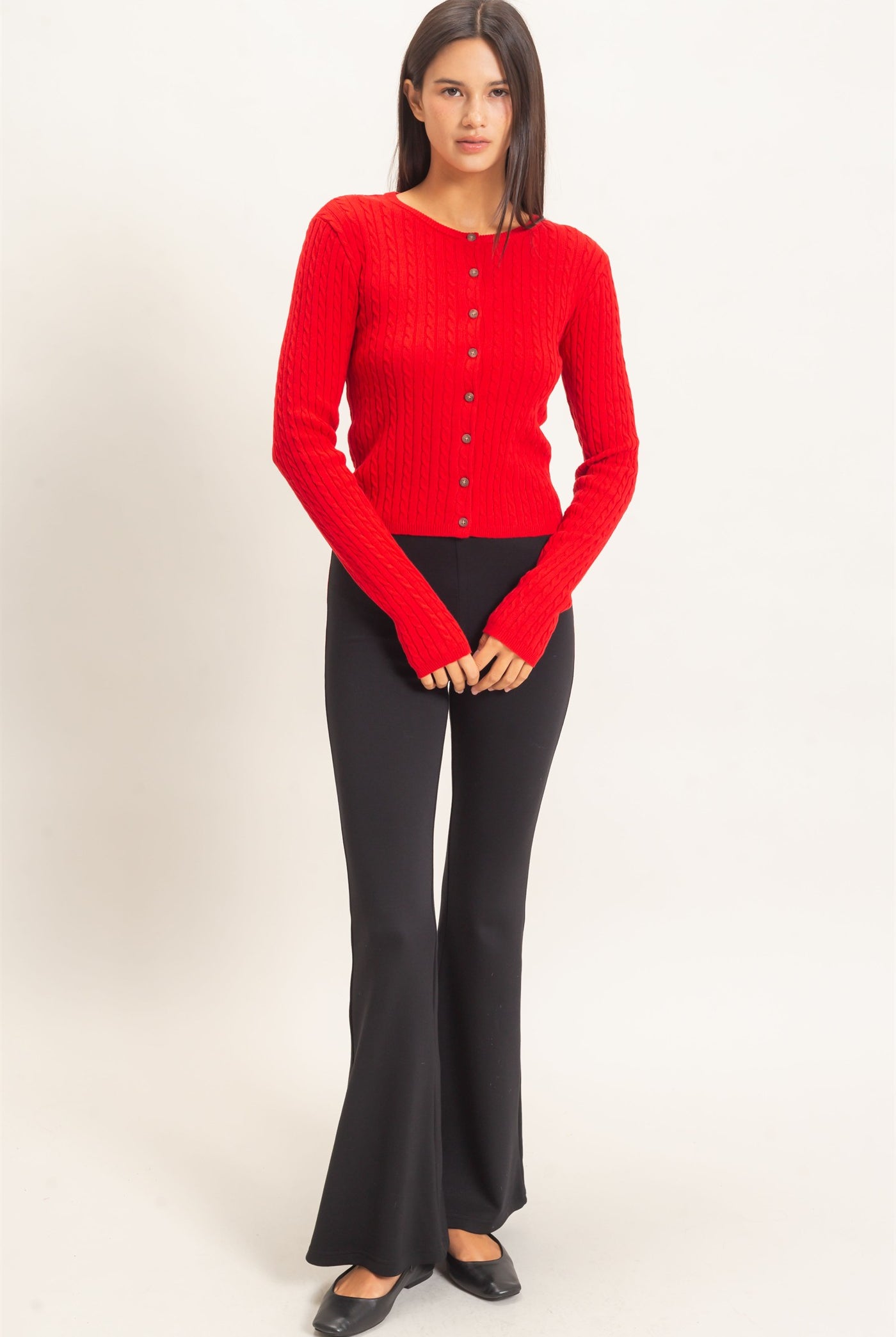 Wholesale Cable Knit Cardigan Cardigans DZ26E256 RED DOUBLE ZERO