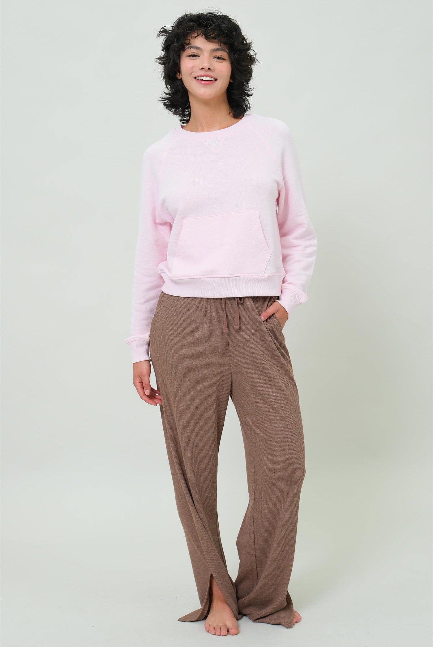 Wholesale Raglan Sleeve Pocket Sweatshirt Sweatshirts DZ24F992 PALE PINK DOUBLE ZERO