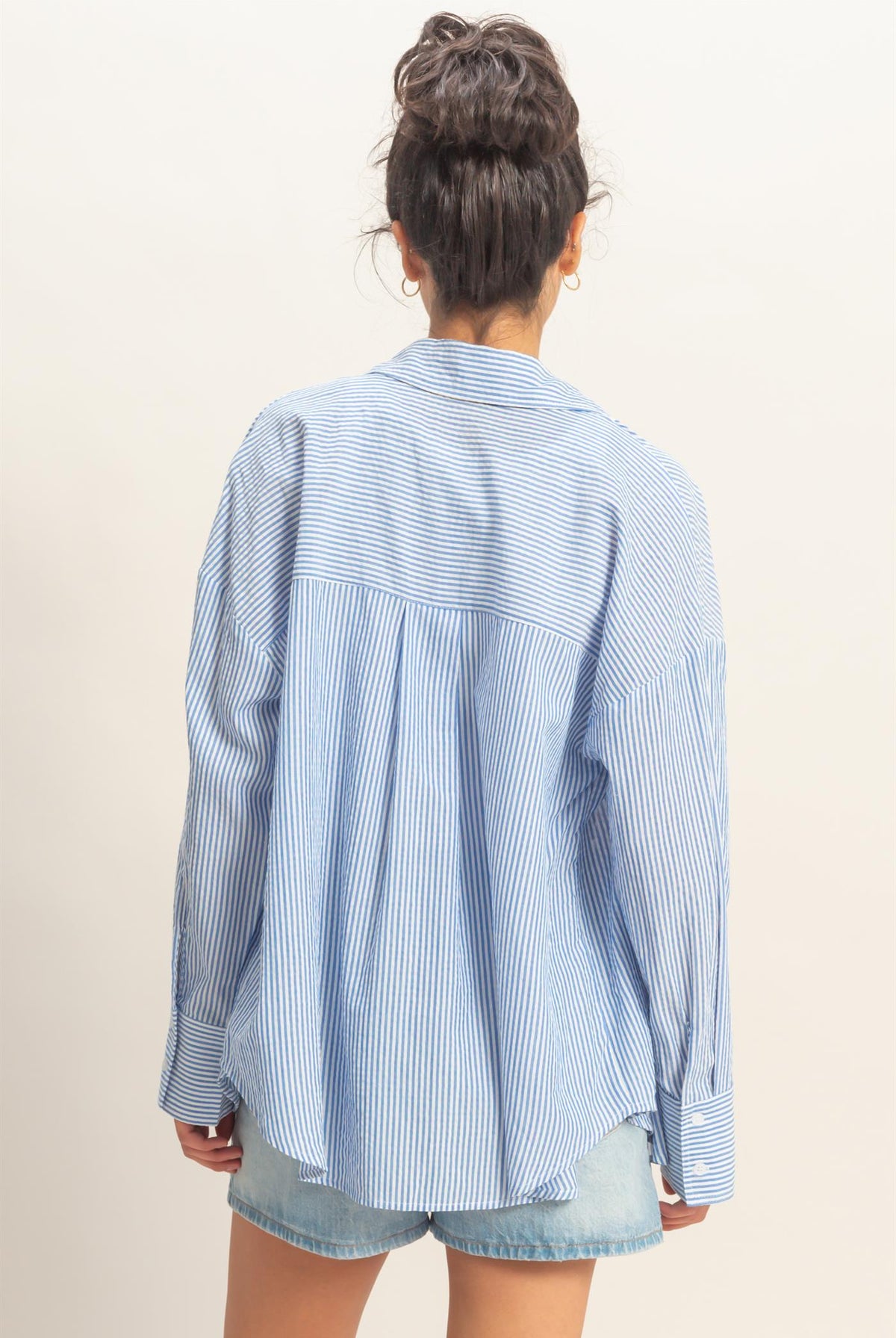 Wholesale Striped Button-Up Shirt Shirts DZ26A737 BLUE DOUBLE ZERO