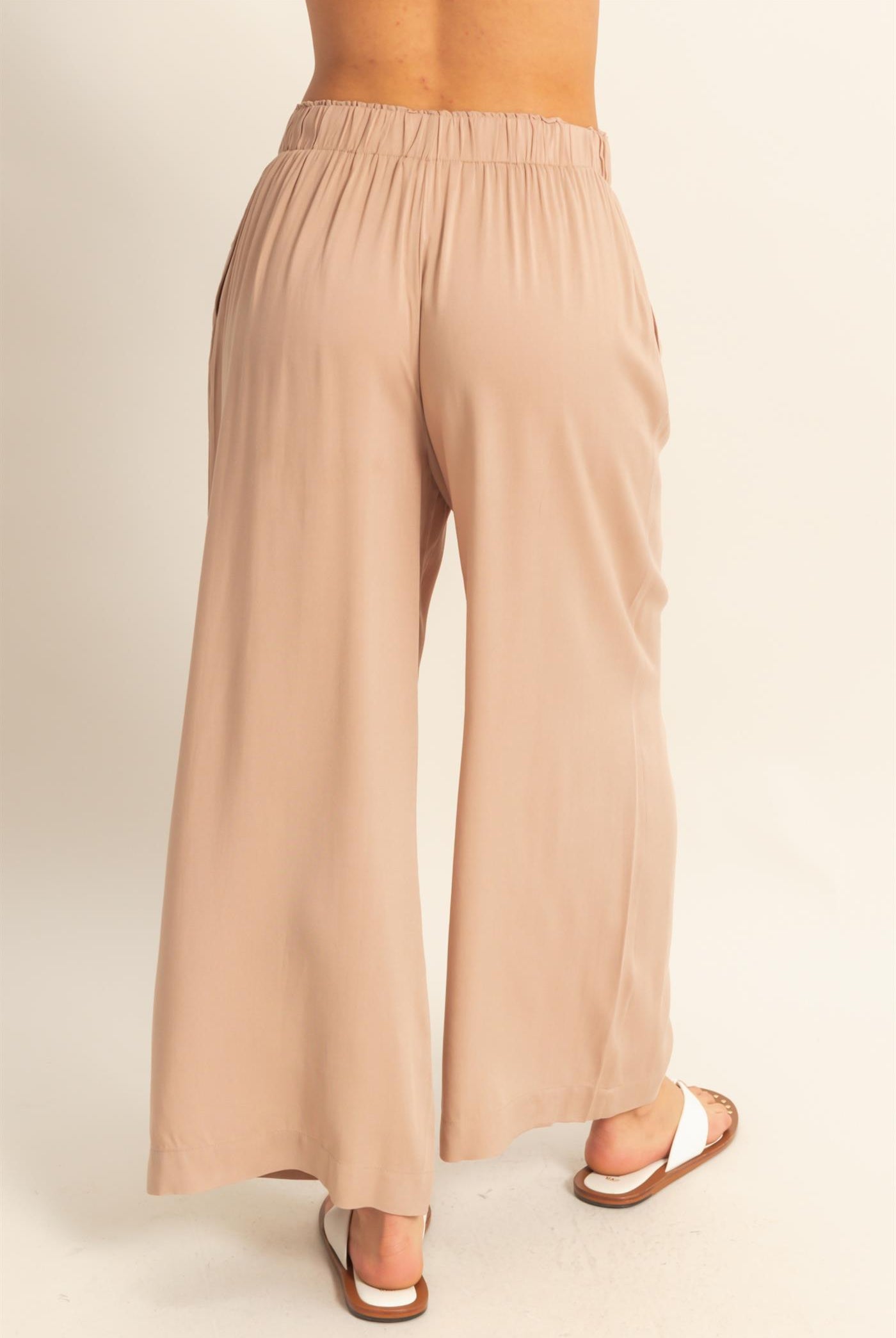 Wholesale High Waist Woven Wide Leg Pants Pants DZ25C192 DARK TAUPE DOUBLE ZERO