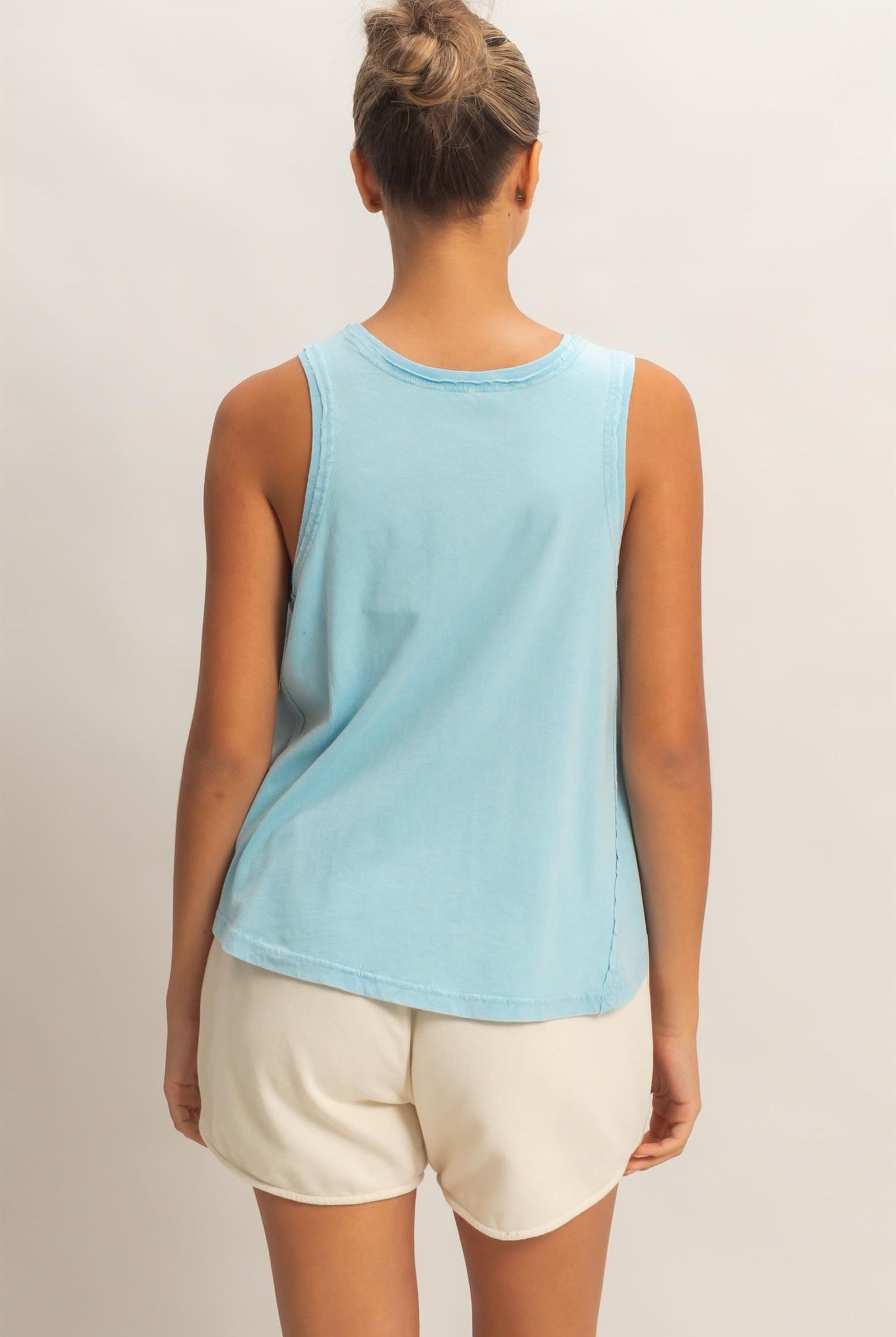 Wholesale Raw Edge Details Sleeveless Washed Top Clothing Tops DZ26E278 BLUE DOUBLE ZERO