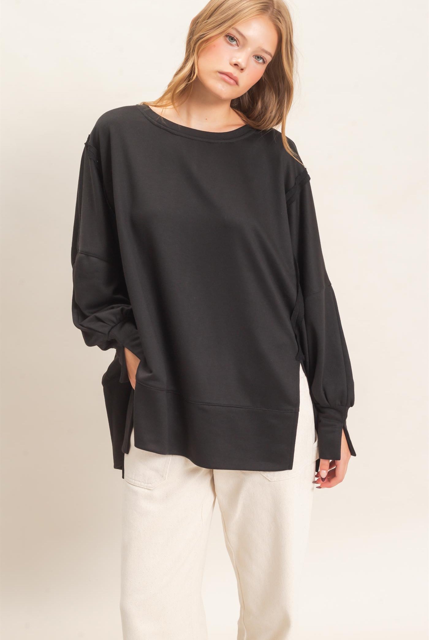 Wholesale Oversized Crew Neck Sweatshirt Sweatshirts HF26F132 BLACK HYFVE