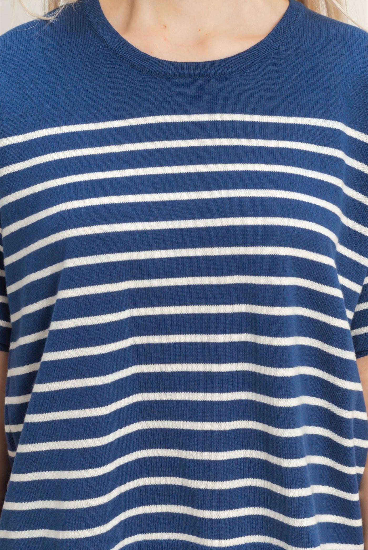Wholesale Striped Short Sleeve Knit Top Clothing Tops DZ26A838 NAVY DOUBLE ZERO