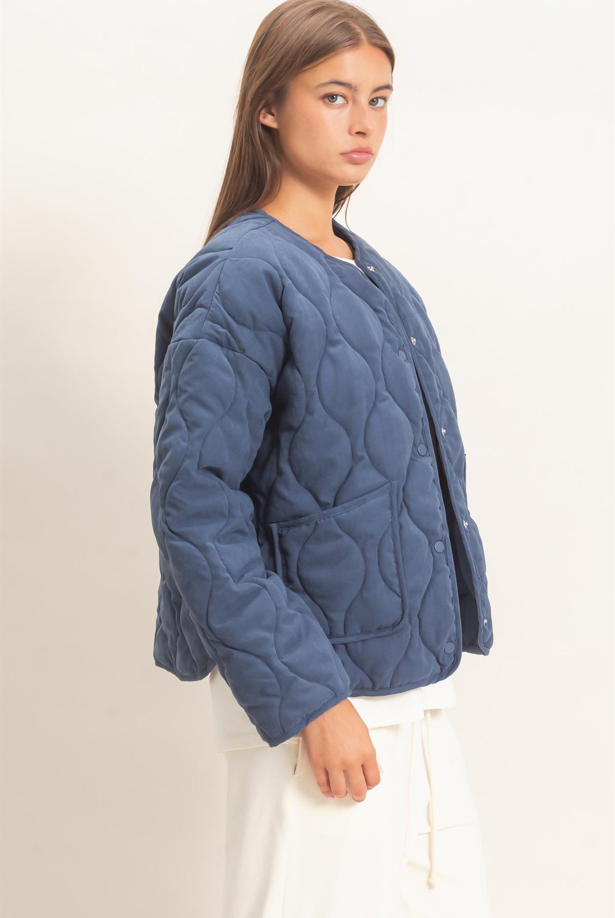 Wholesale Quilted Button Front Jacket Coats & Jackets DZ26F254 NAVY DOUBLE ZERO