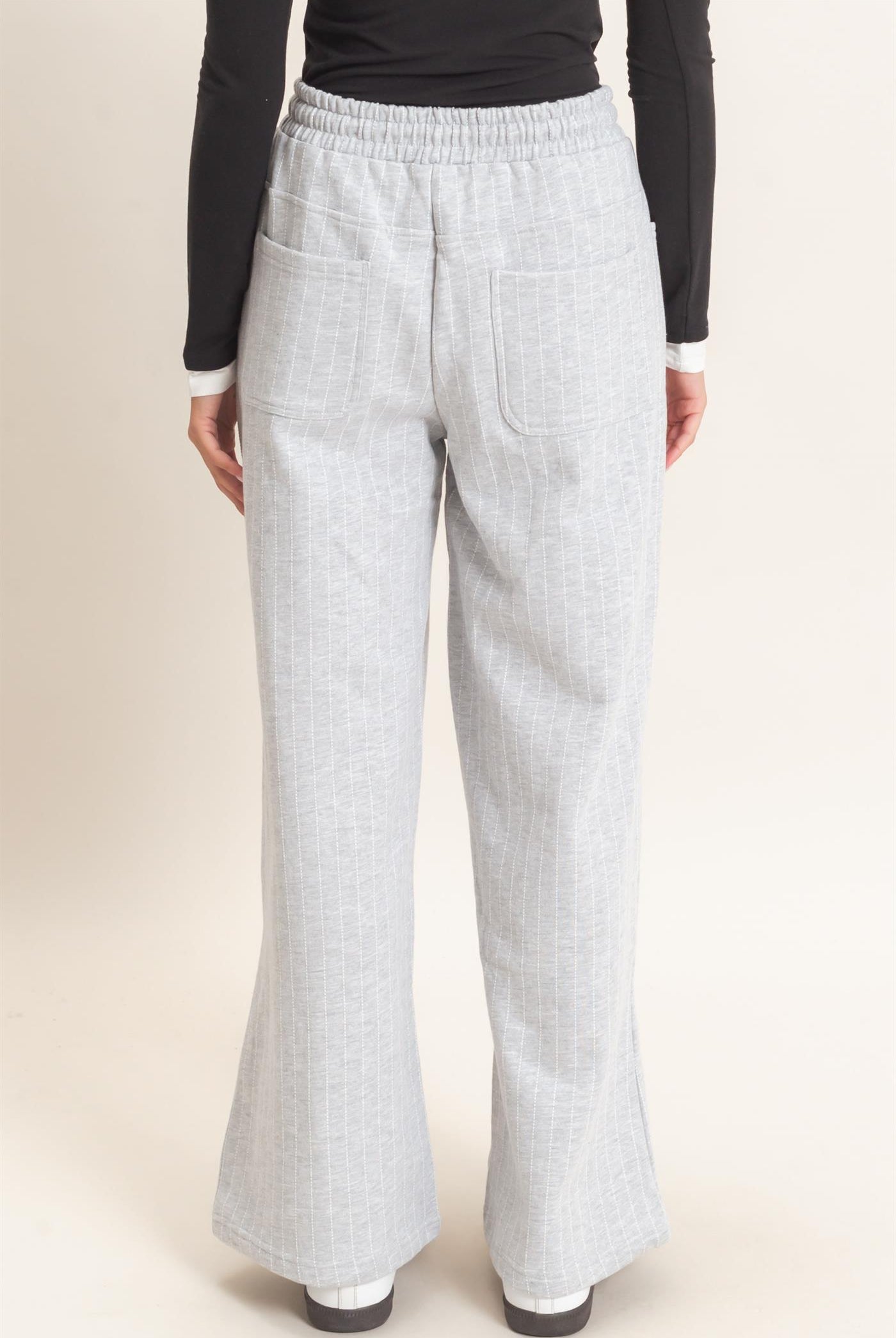 Wholesale Pinstripe Elastic Waist Sweatpants Pants DZ26A813 HEATHER GRAY DOUBLE ZERO