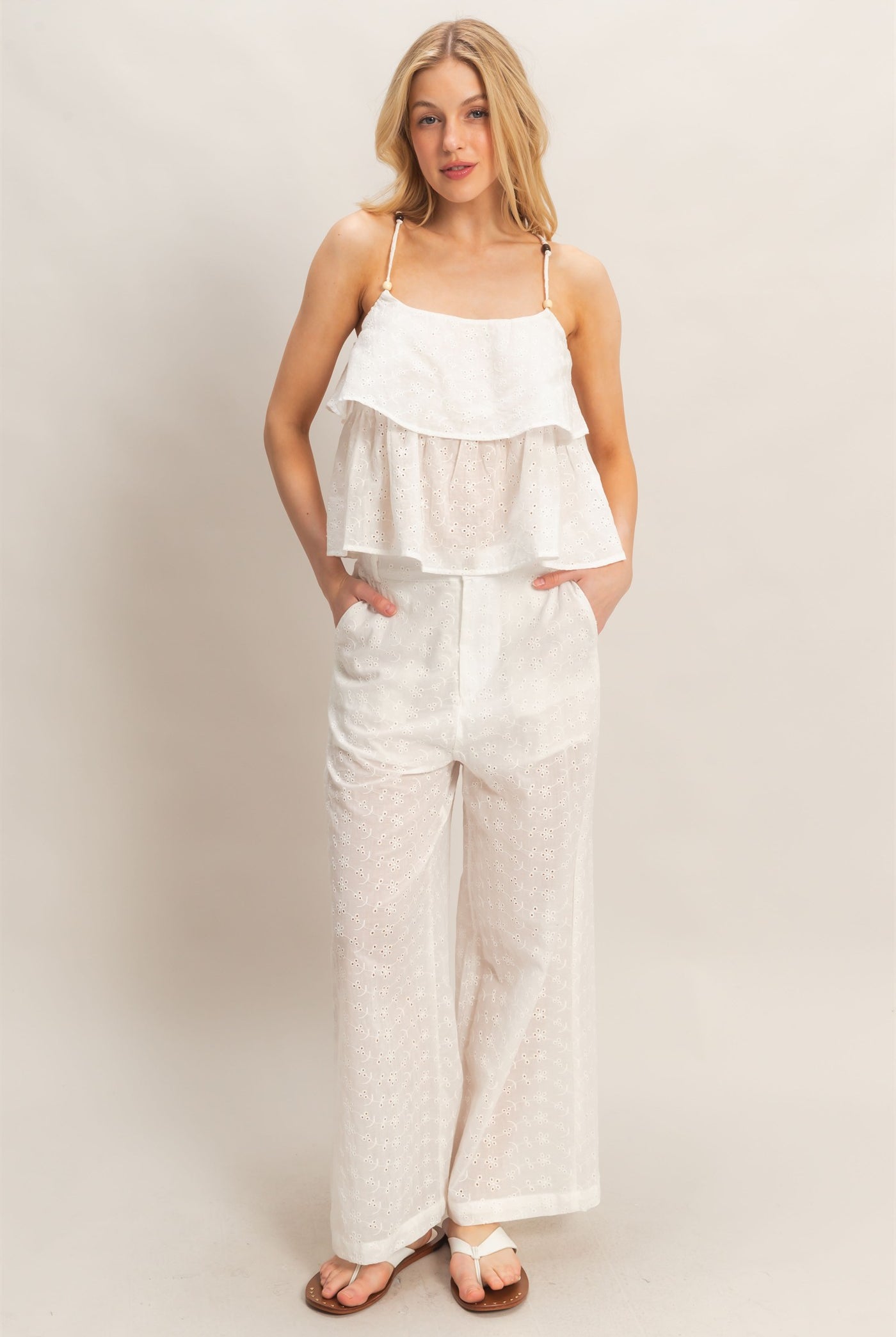 Wholesale Tiered Floral Eyelet Top Blouses HF26A852 WHITE HYFVE