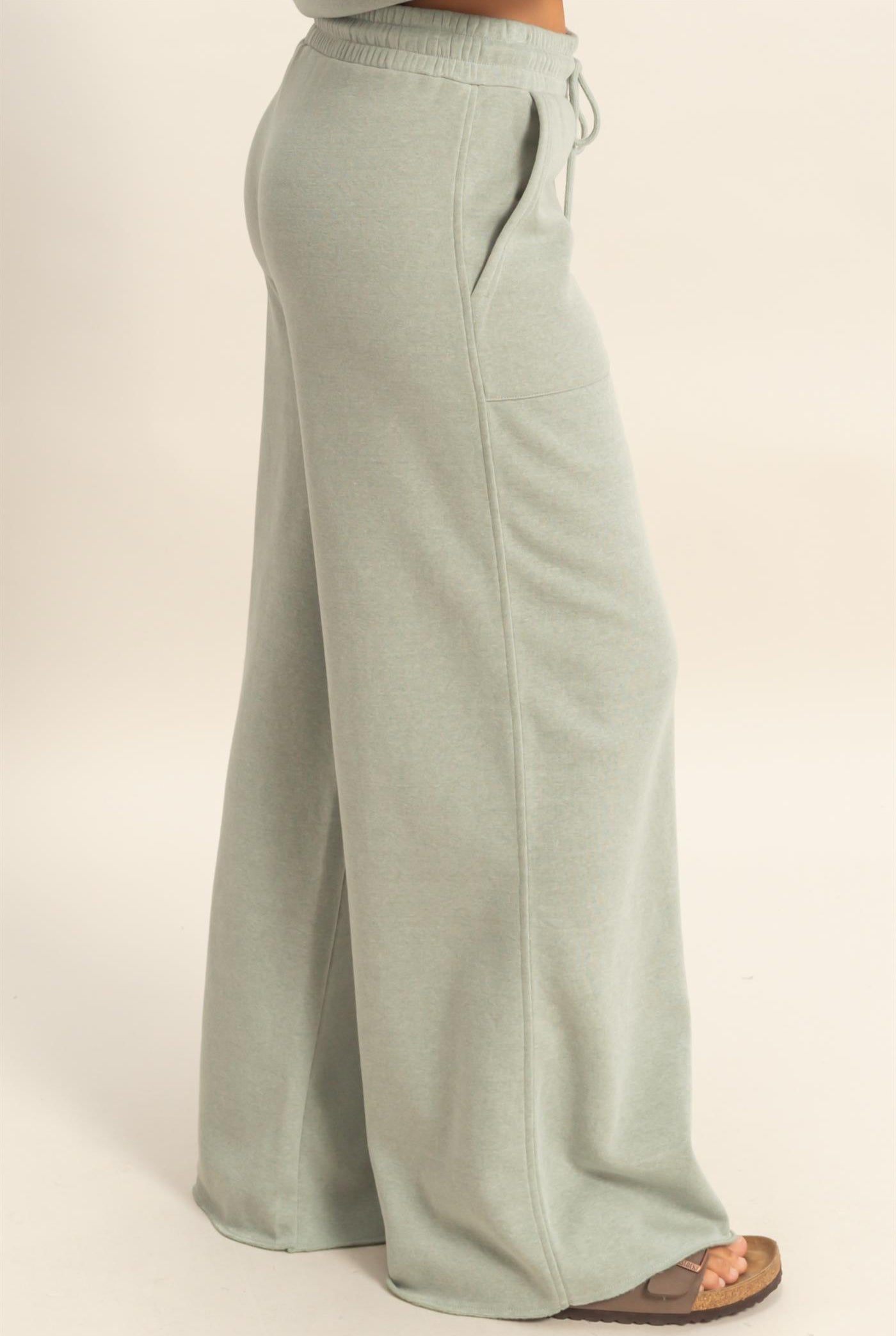 Wholesale Burnout French Terry Wide-Leg Pants Pants DZ26A259 SAGE GREEN DOUBLE ZERO