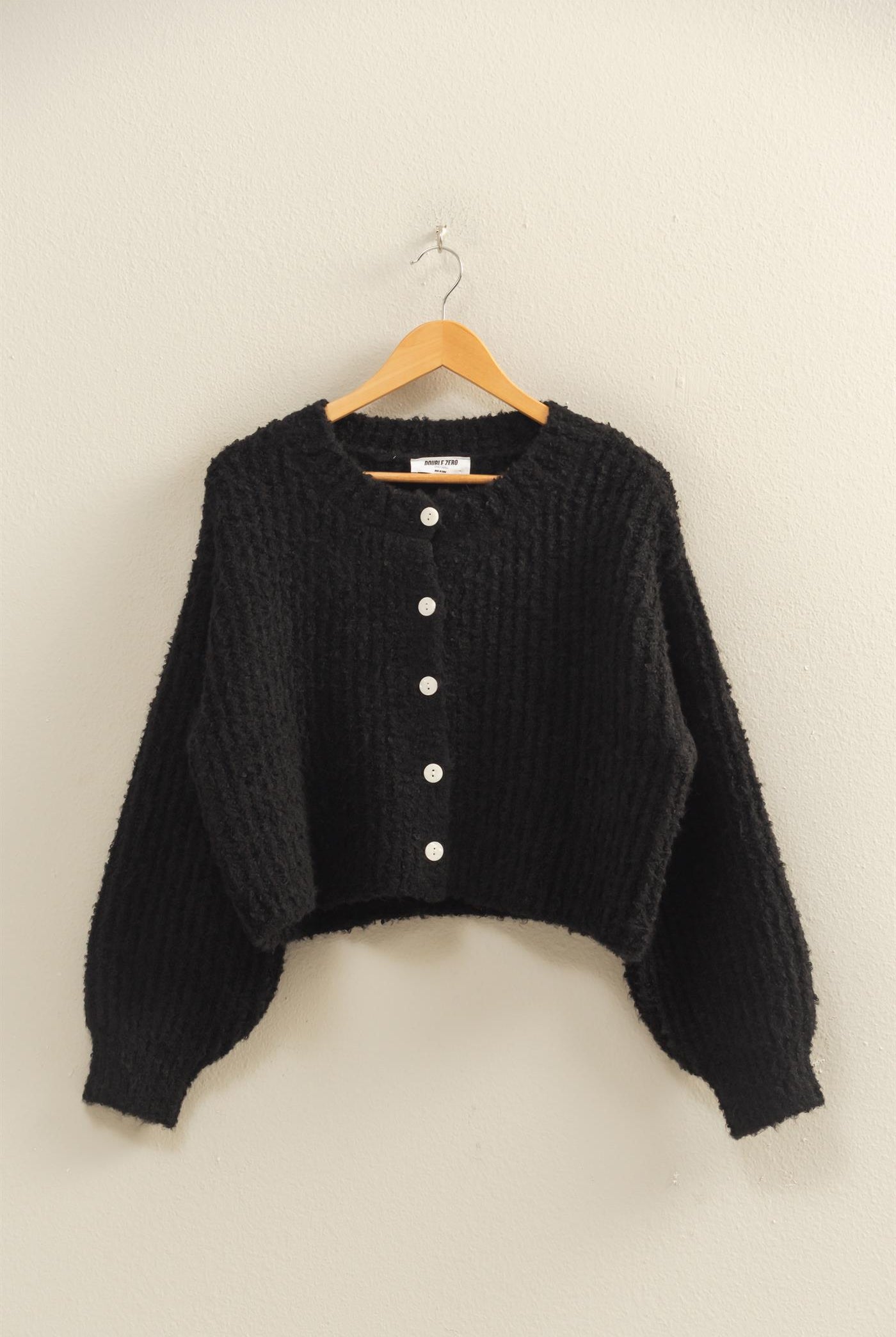 Wholesale Fluffy Knit Button-Up Cardigan Sweater Cardigans DZ25E592 BLACK DOUBLE ZERO