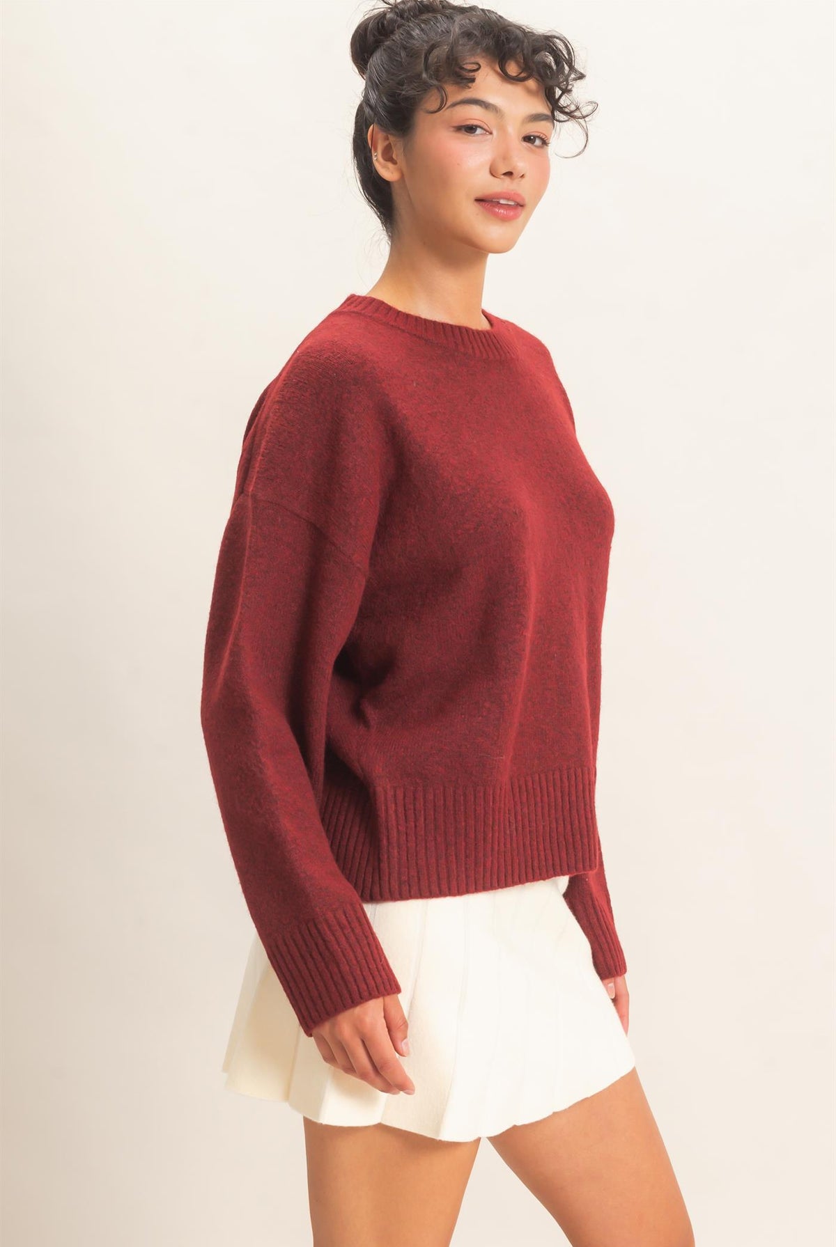 Wholesale Relaxed Fit Crew Neck Sweater Sweaters DZ26E956 BURGUNDY DOUBLE ZERO