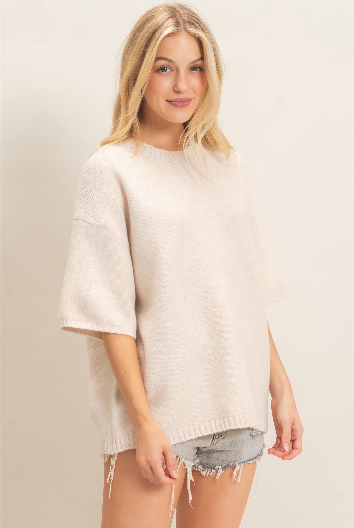 Wholesale Oversized Drop Shoulder Sweater Sweaters HF26E143 OATMEAL HYFVE